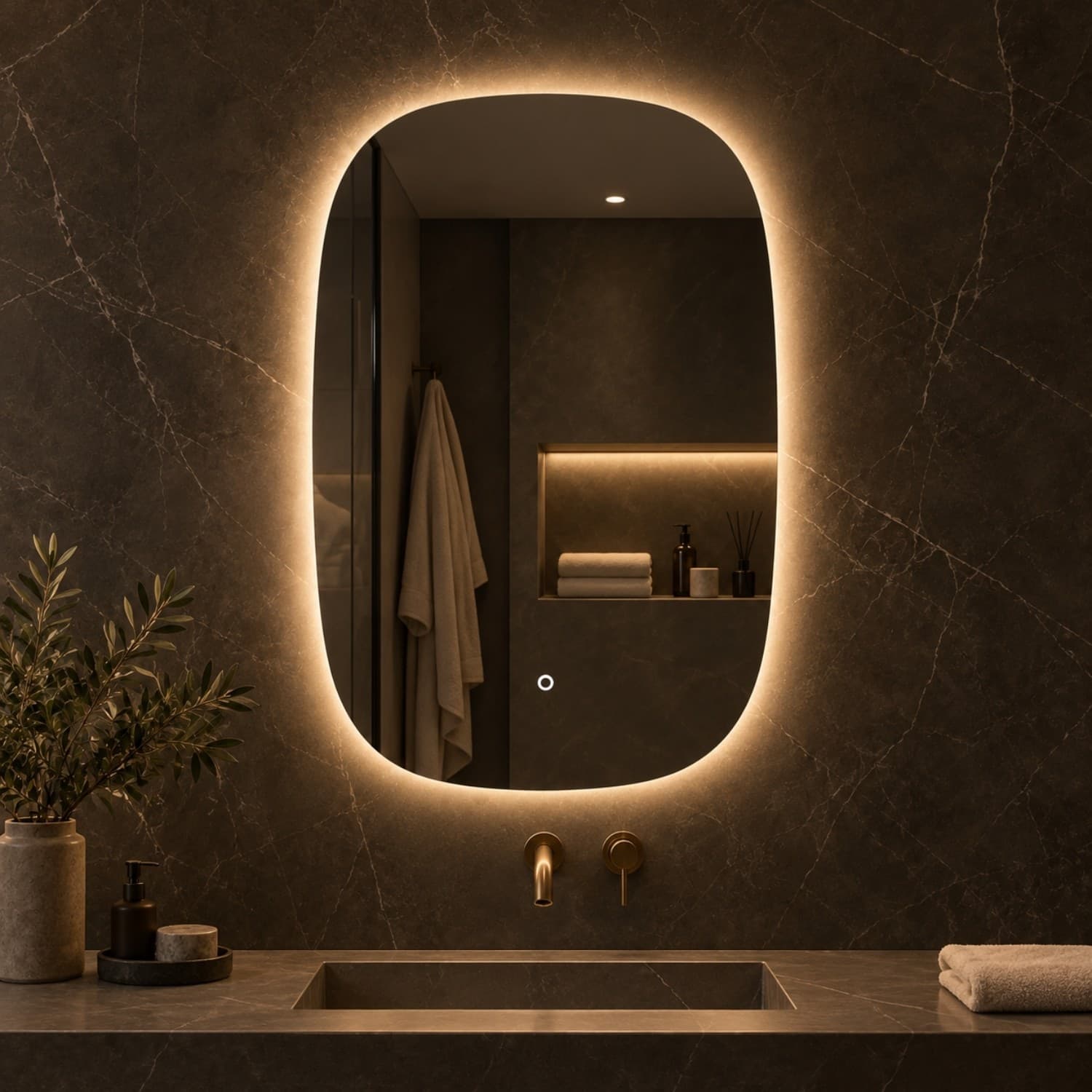 Specchio 5 mm Rettangolare Stondato Retroilluminato Interruttore Touch - 19