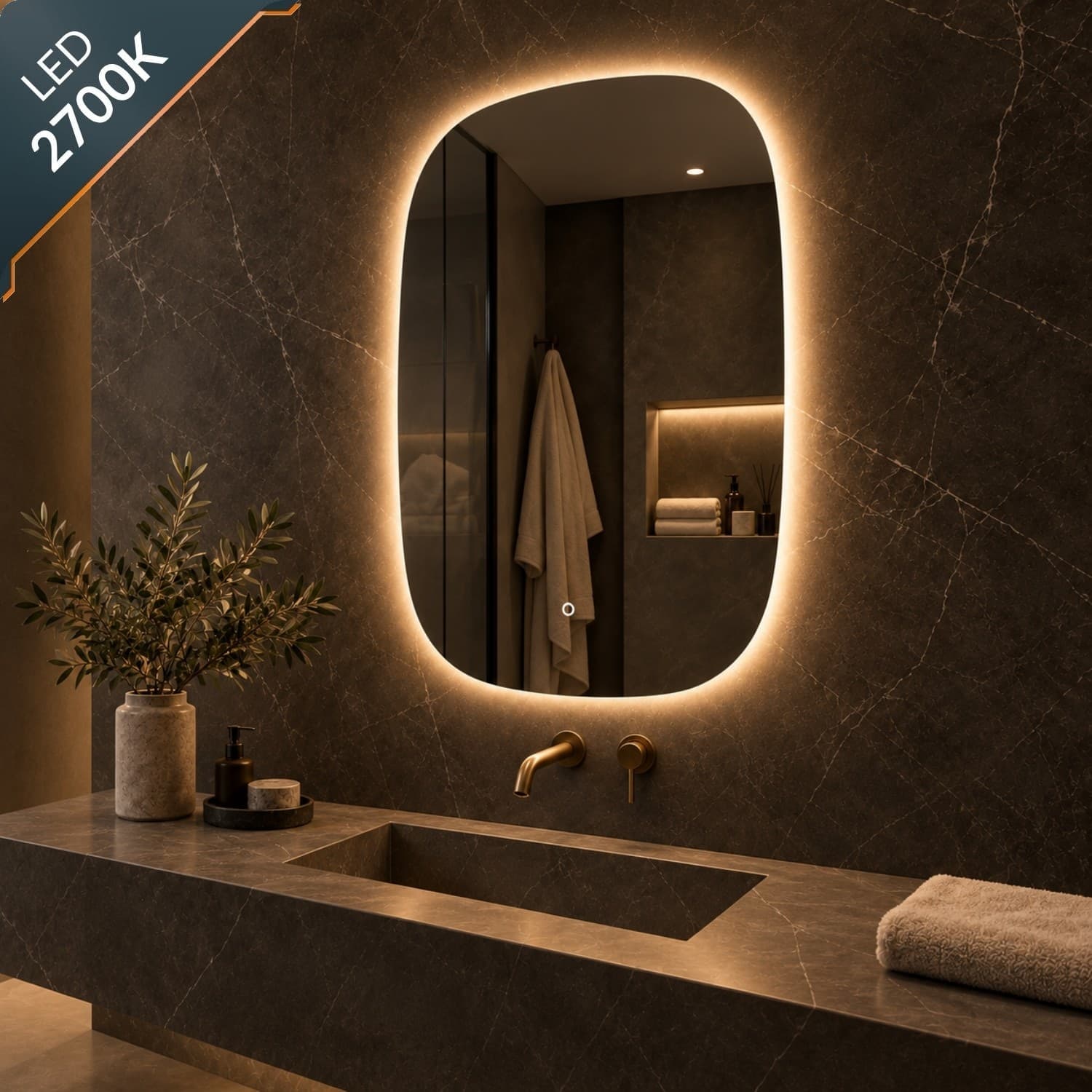 Specchio 5 mm Rettangolare Stondato Retroilluminato Interruttore Touch - 26