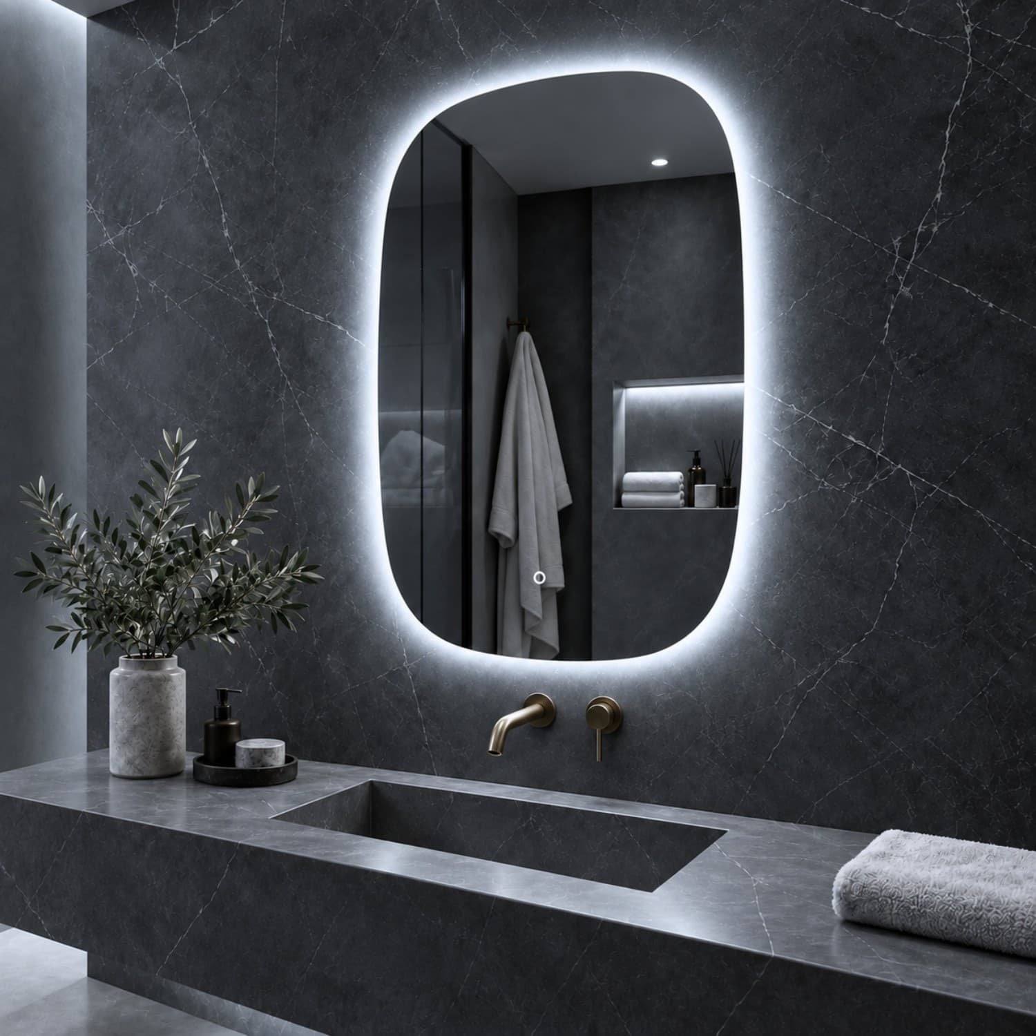 Specchio 5 mm Rettangolare Stondato Retroilluminato Interruttore Touch - 2