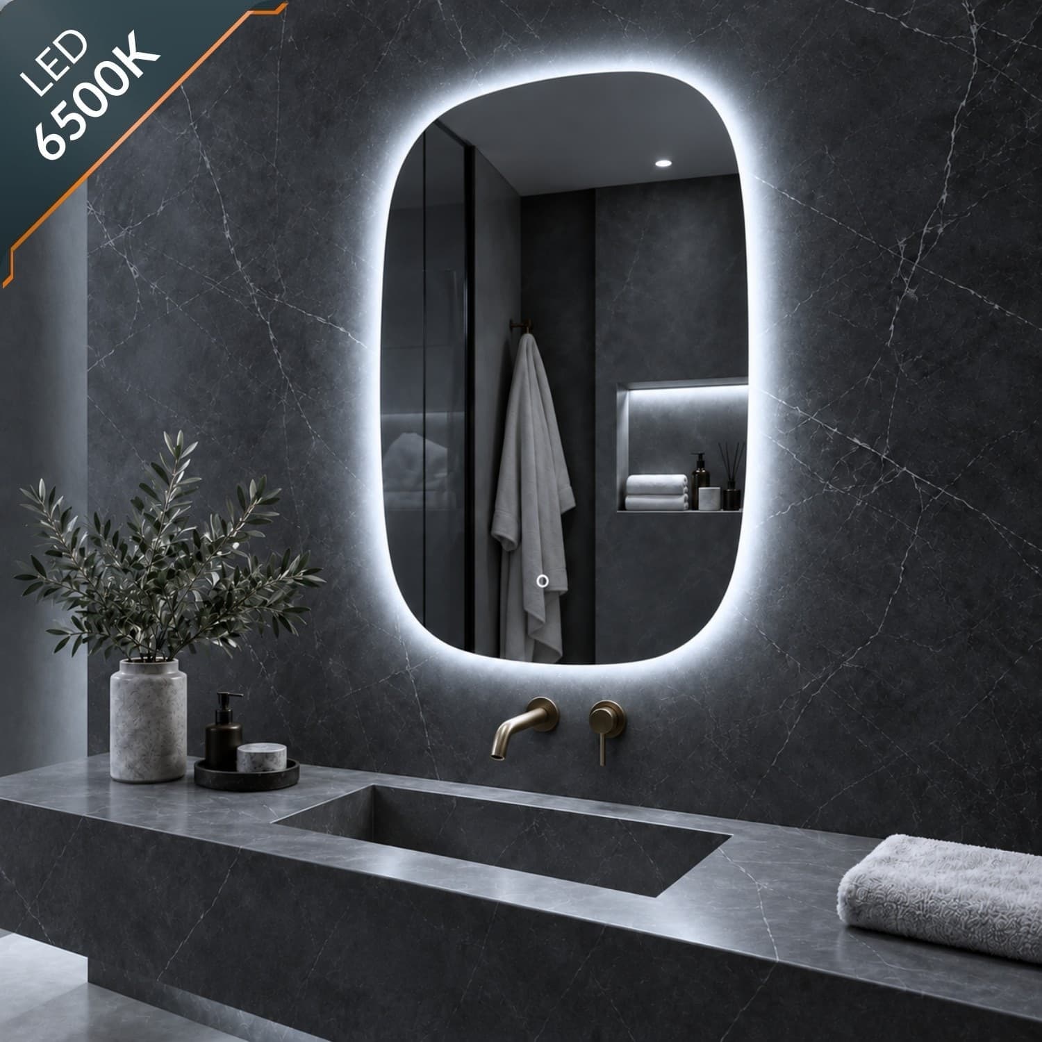 Specchio 5 mm Rettangolare Stondato Retroilluminato Interruttore Touch - 4