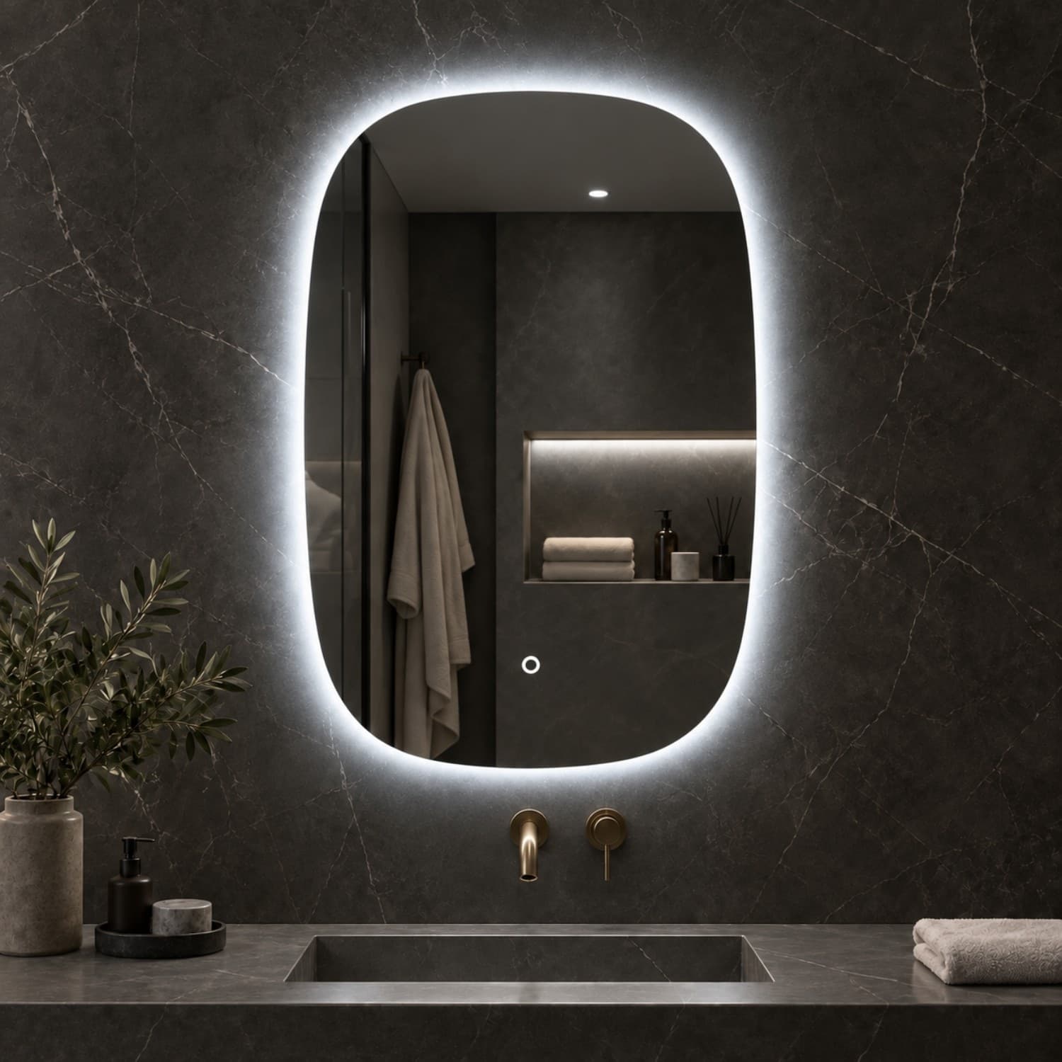 Specchio 5 mm Rettangolare Stondato Retroilluminato Interruttore Touch - 5