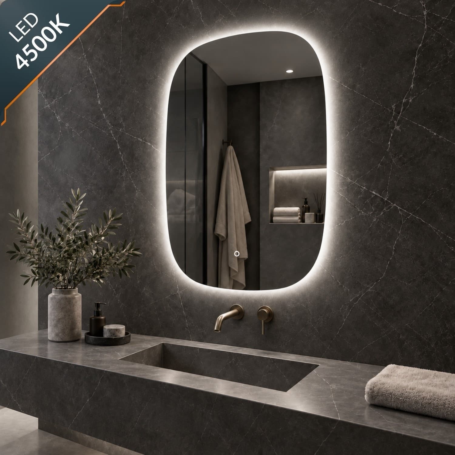 Specchio 5 mm Rettangolare Stondato Retroilluminato Interruttore Touch - 32