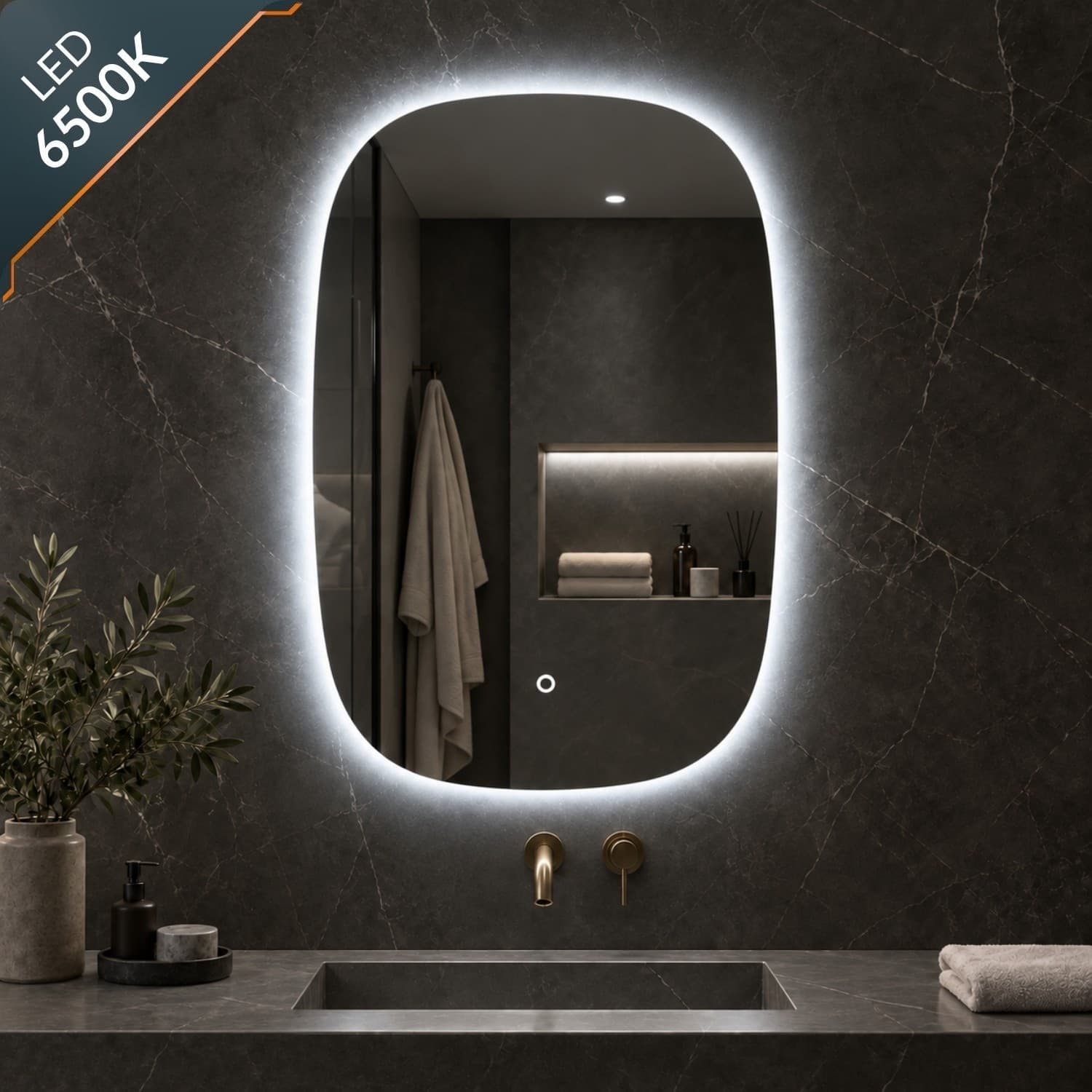 Specchio 5 mm Rettangolare Stondato Retroilluminato Interruttore Touch - 34