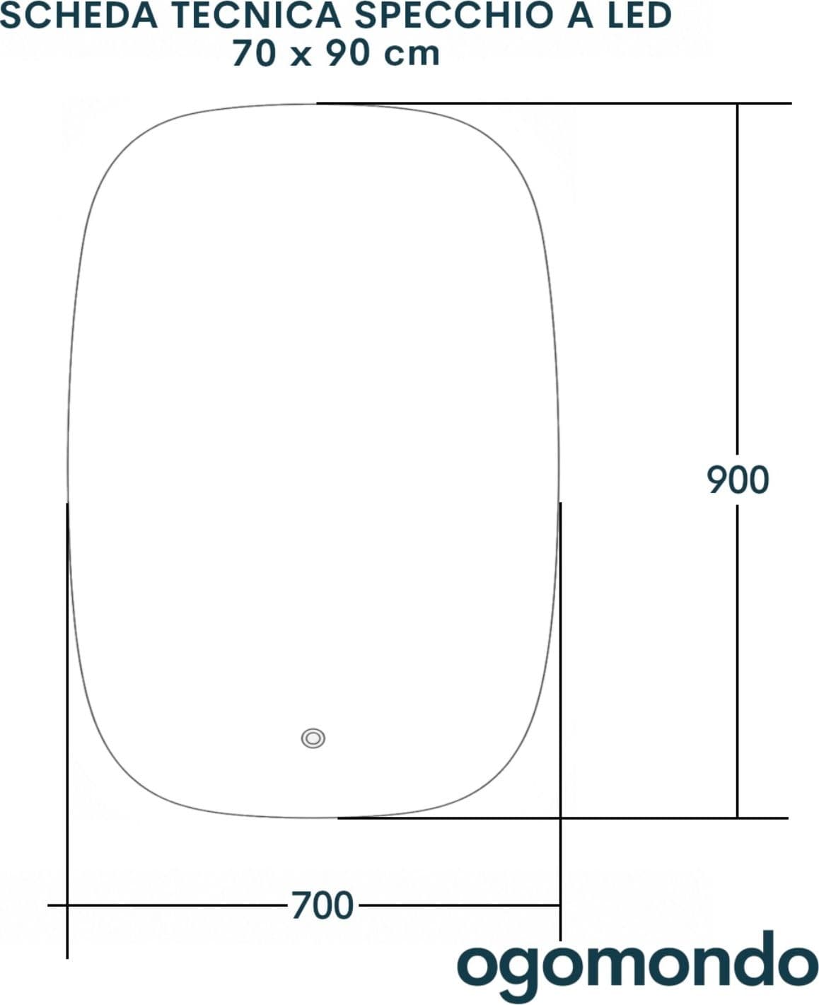 Specchio 5 mm Rettangolare Stondato Retroilluminato Interruttore Touch - 35
