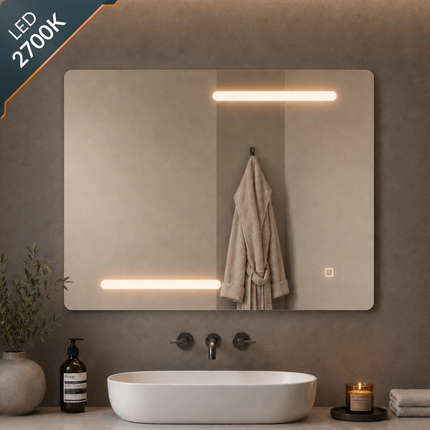 Specchio Rettangolare Led Con Interruttore Touch Elegante E Funzionale - 29