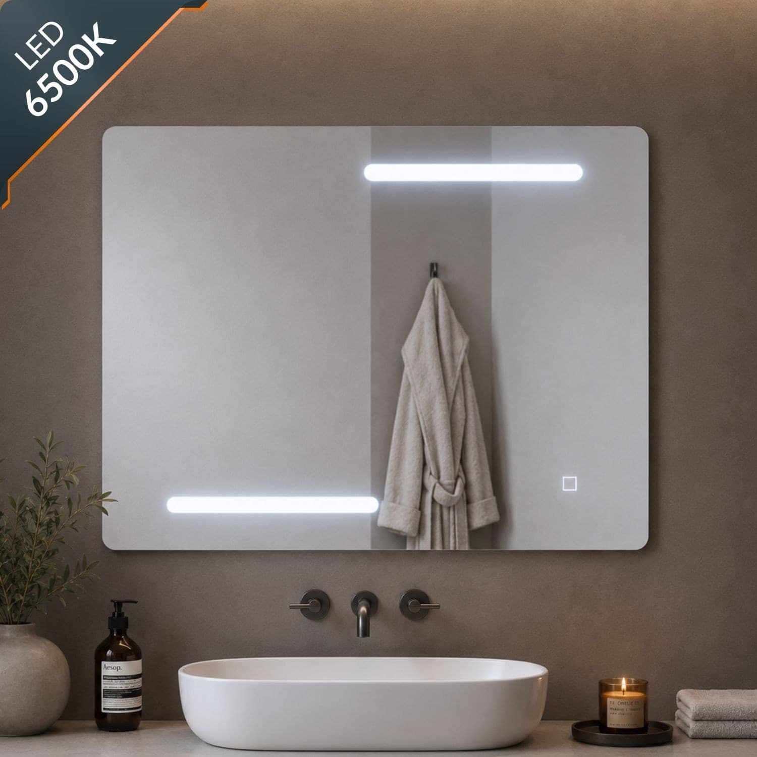 Specchio Rettangolare Led Con Interruttore Touch Elegante E Funzionale - 32
