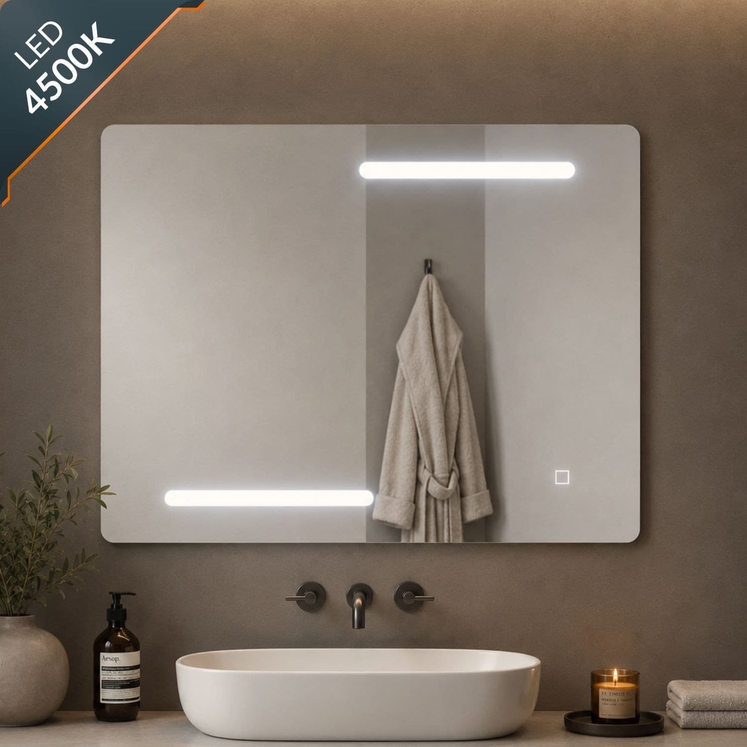 Specchio Rettangolare Led Con Interruttore Touch Elegante E Funzionale - 33