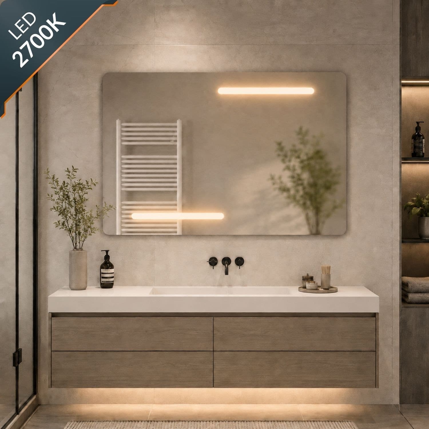 Specchio Rettangolare Led Con Interruttore Touch Elegante E Funzionale - 36
