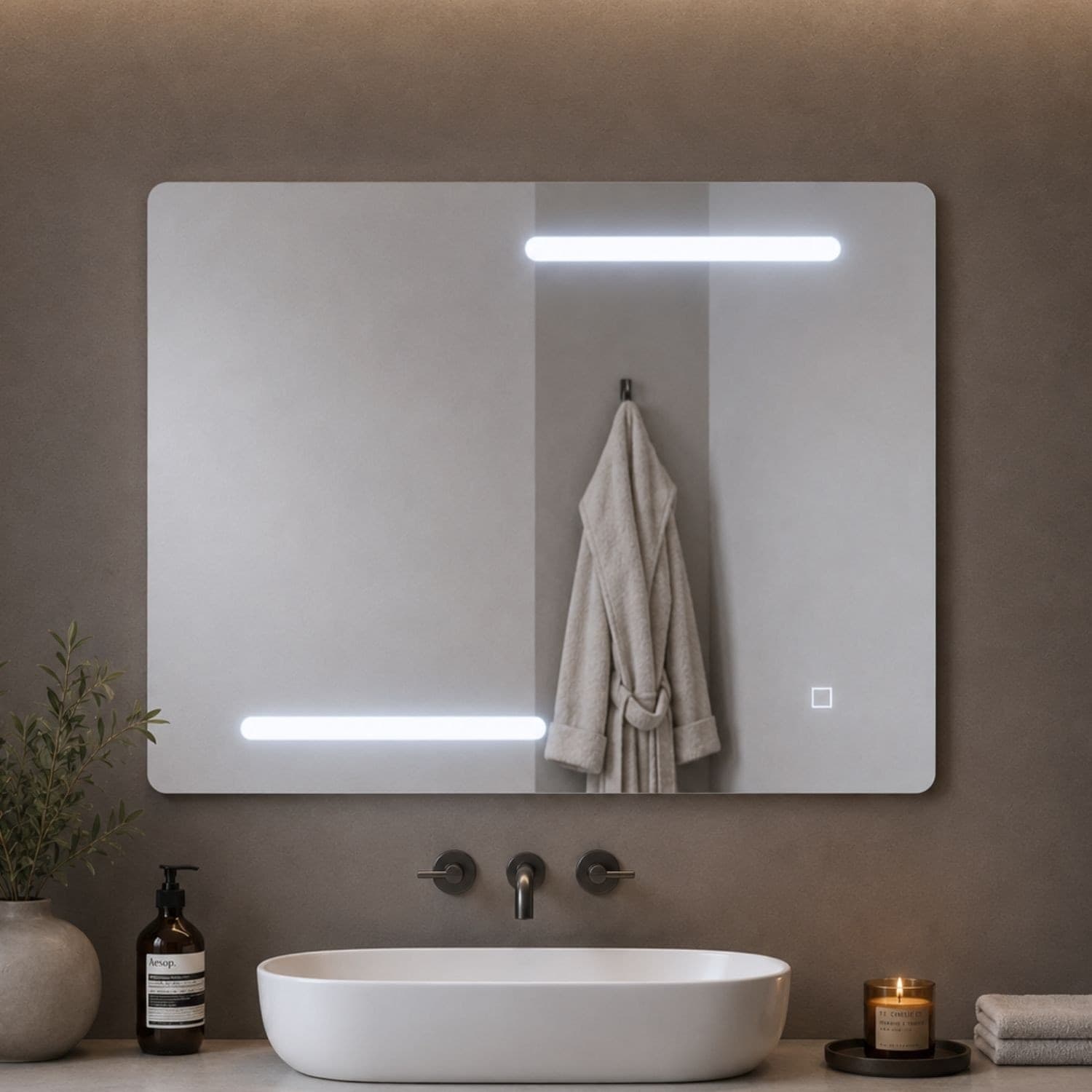 Specchio Rettangolare Led Con Interruttore Touch Elegante E Funzionale - 2
