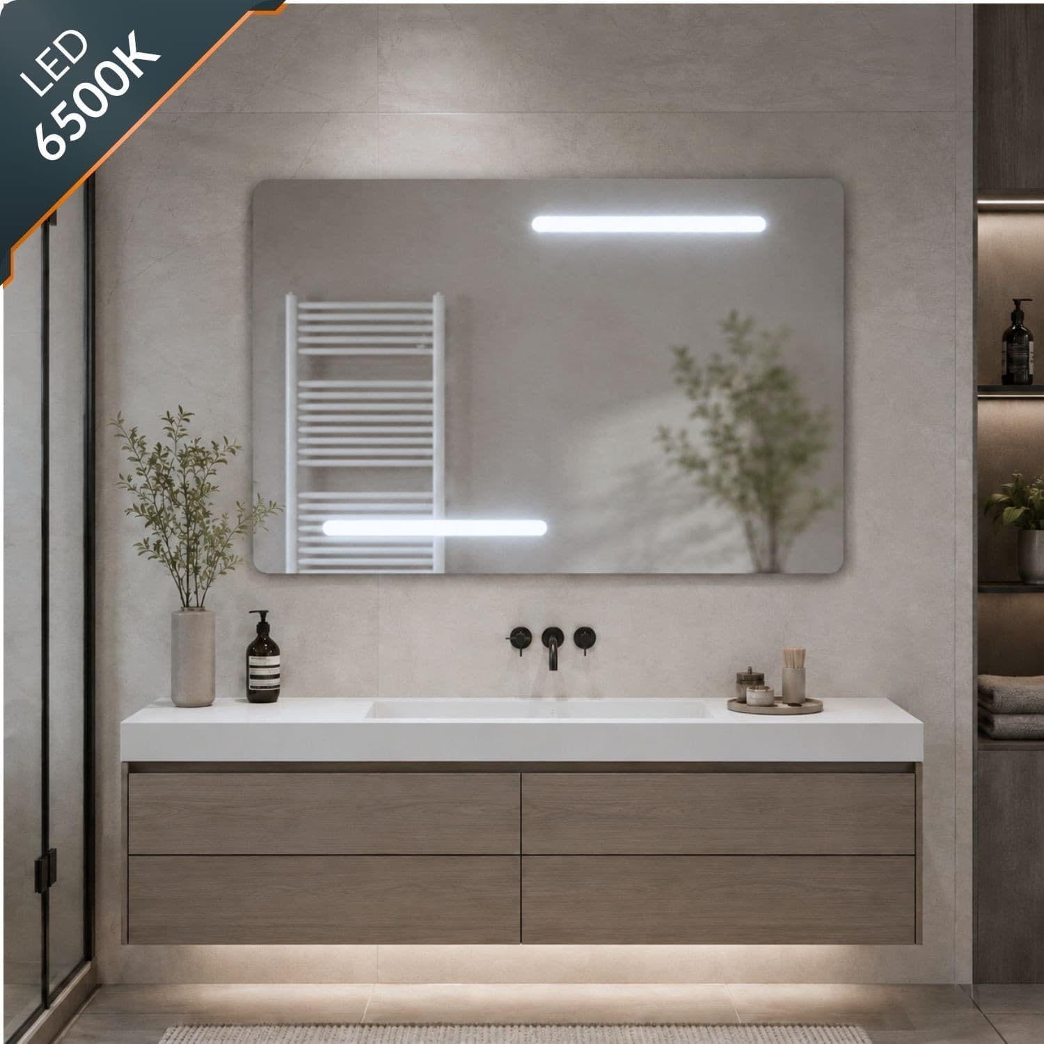 Specchio Rettangolare Led Con Interruttore Touch Elegante E Funzionale - 3