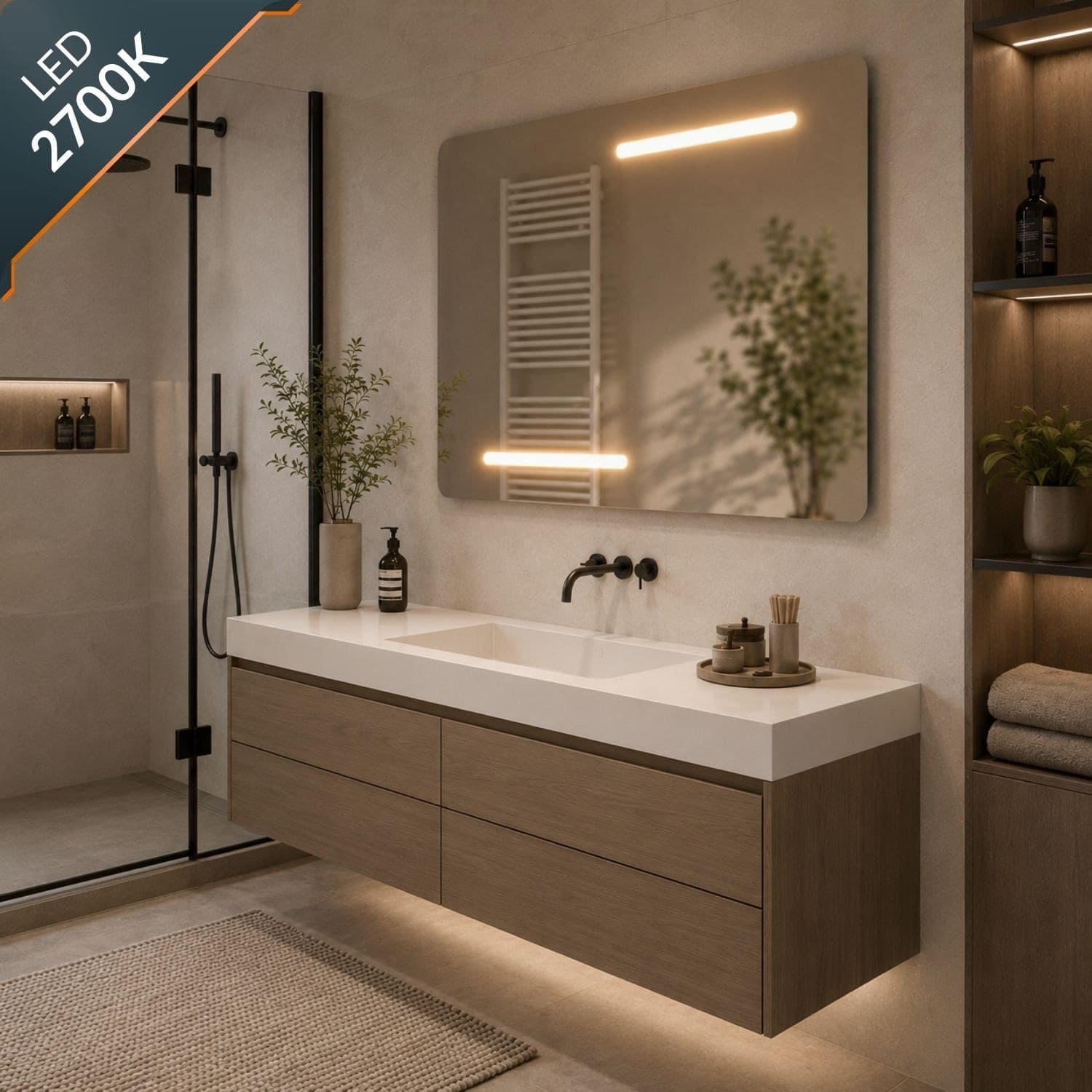 Specchio Rettangolare Led Con Interruttore Touch Elegante E Funzionale - 21