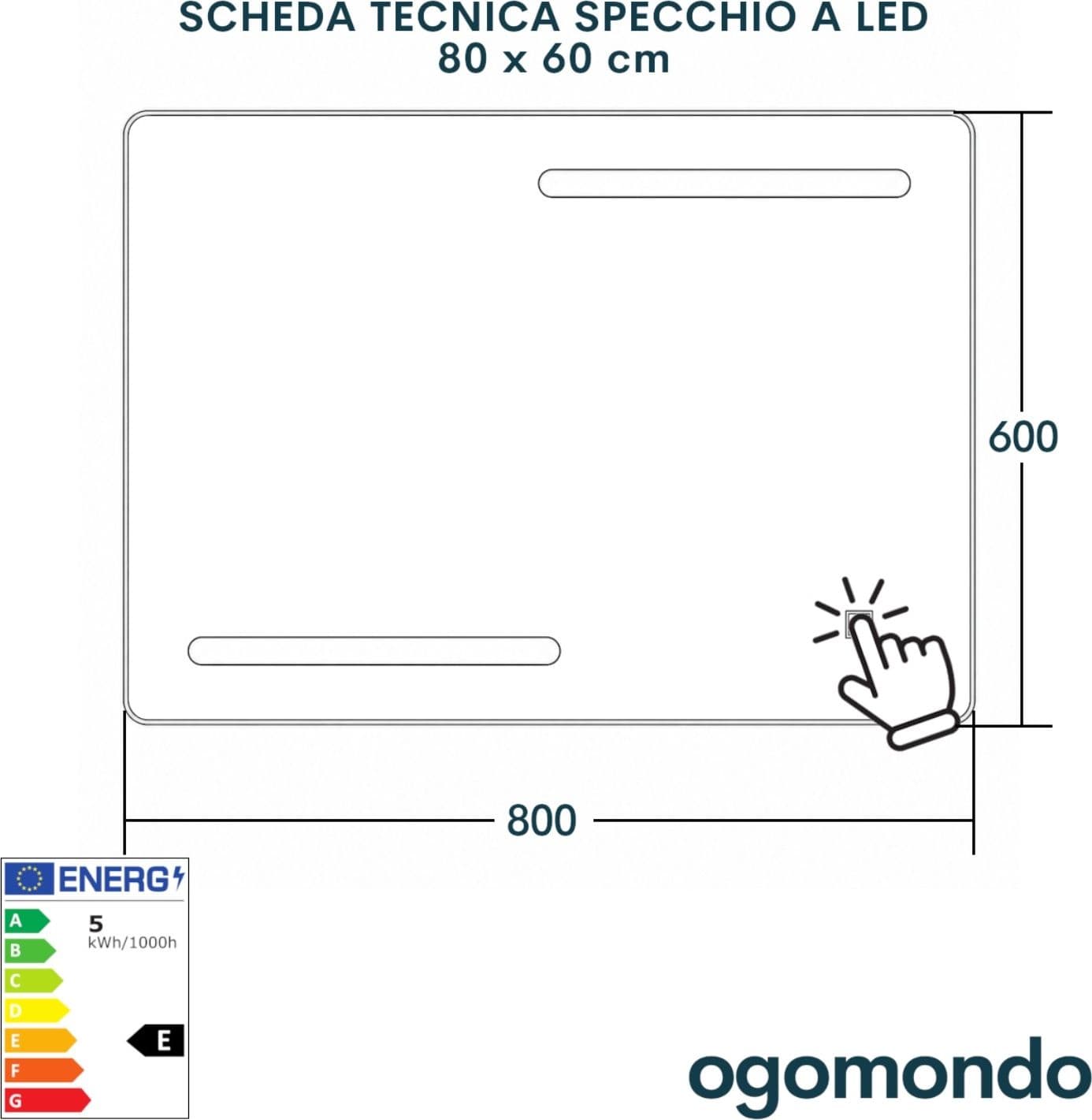 Specchio Rettangolare Led Con Interruttore Touch Elegante E Funzionale - 25