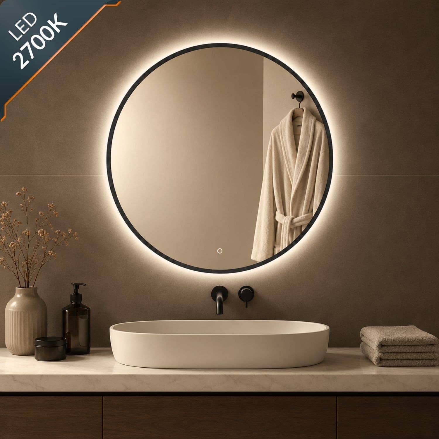 Specchio Tondo Retroilluminato Led Con Interruttore Touch - 20