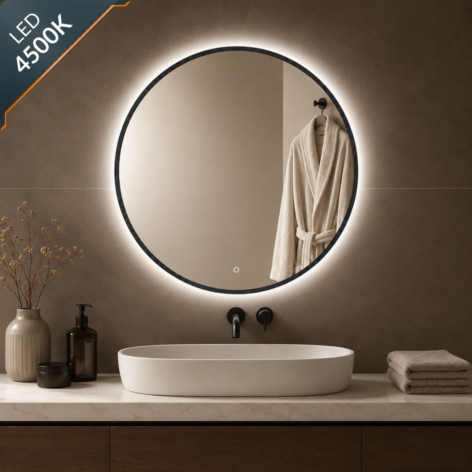 Specchio Tondo Retroilluminato Led Con Interruttore Touch - 21