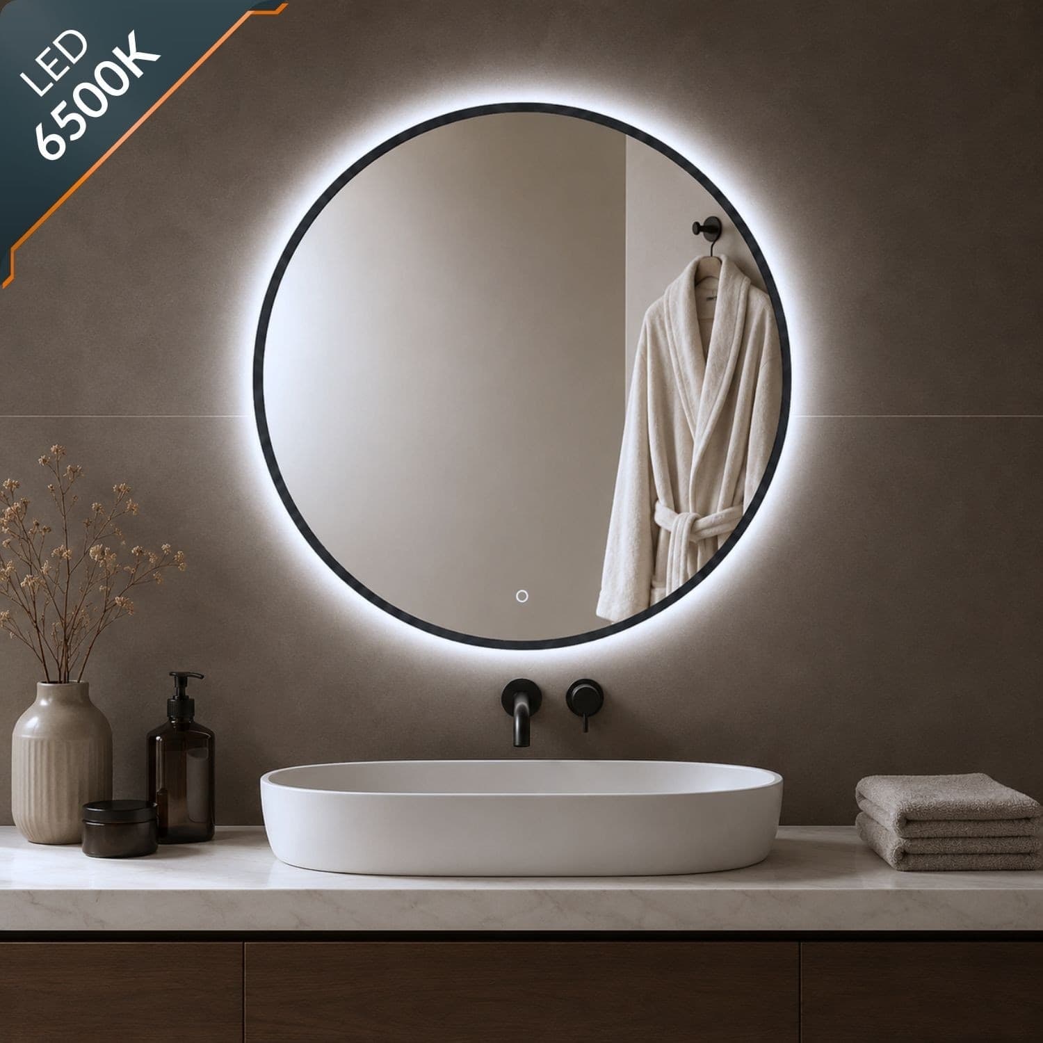 Specchio Tondo Retroilluminato Led Con Interruttore Touch - 28