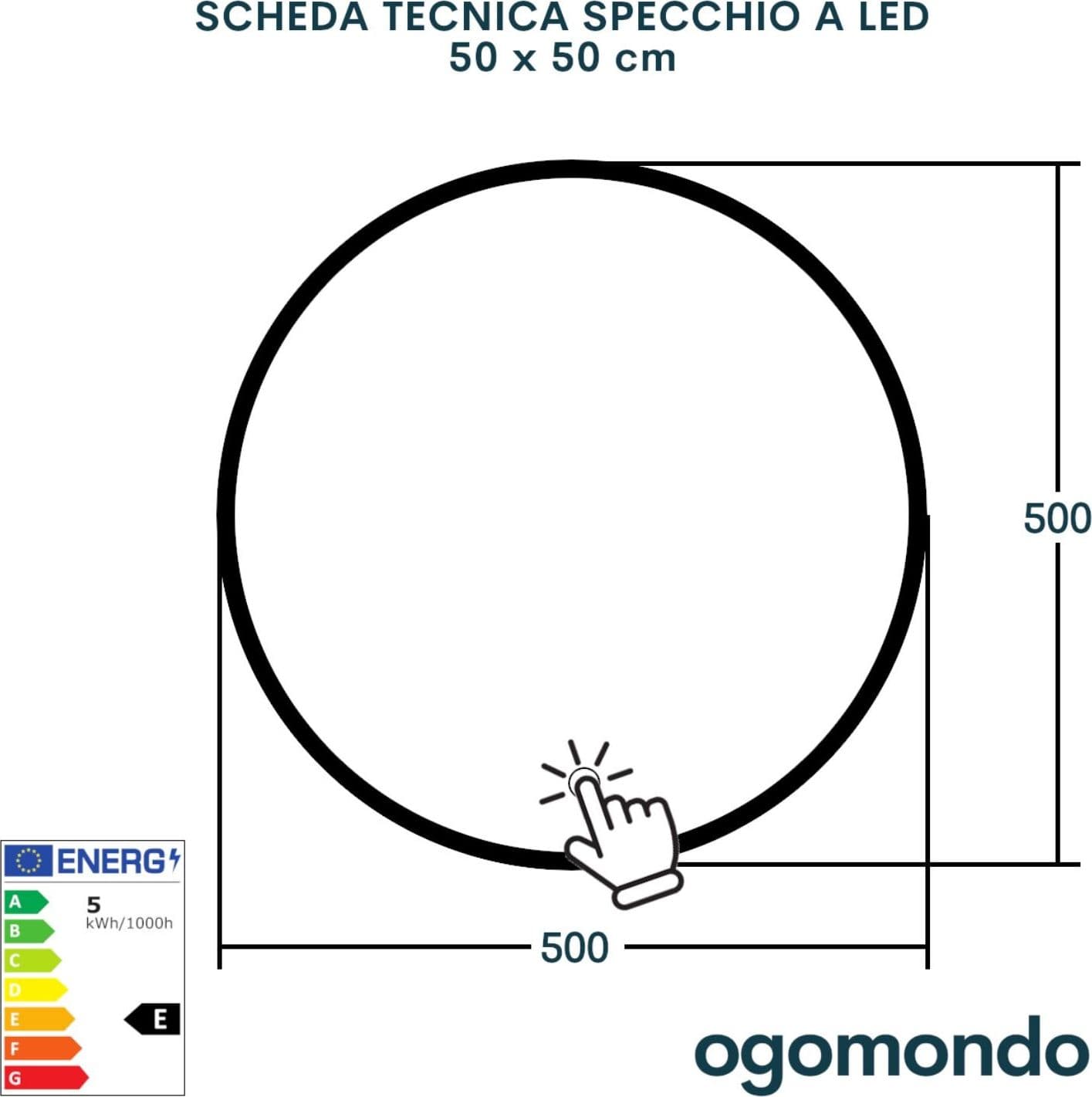 Specchio Tondo Retroilluminato Led Con Interruttore Touch - 6