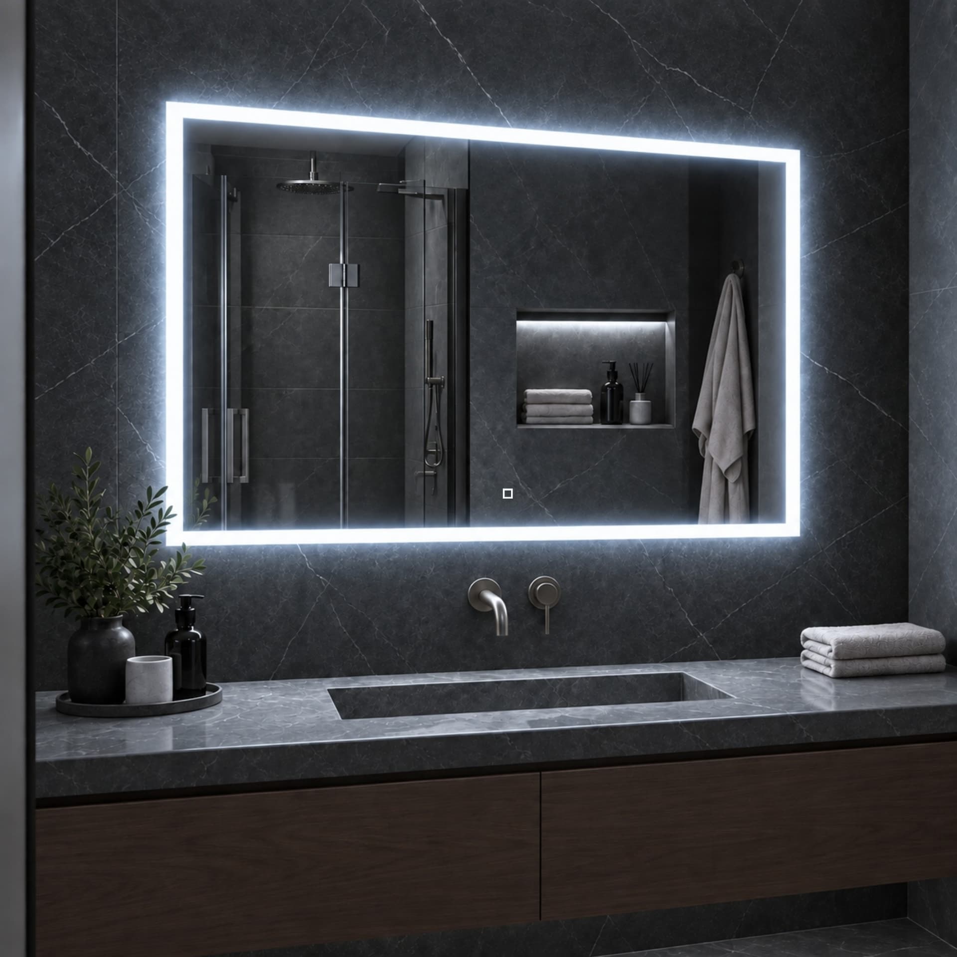 Specchio-5-mm-Rettangolare-Squadrato-Cornice-Led-Interruttore-Touch