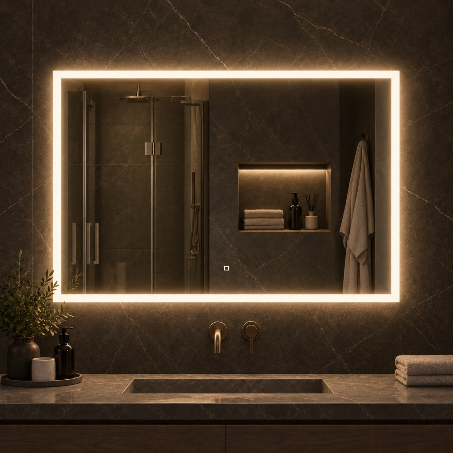 Specchio 5 mm Rettangolare Squadrato Cornice Led Interruttore Touch - 25