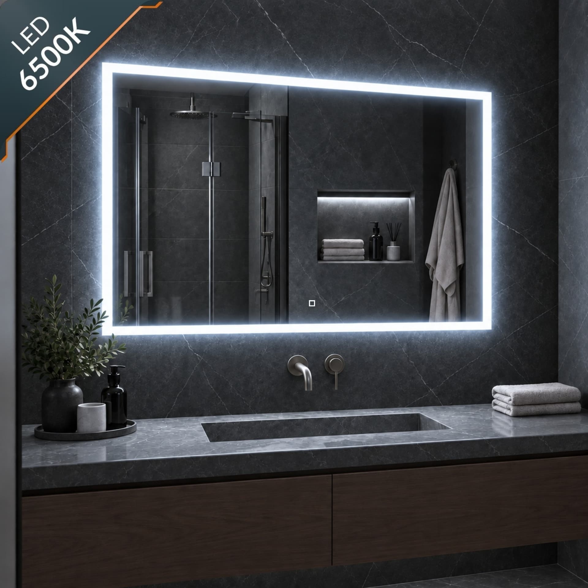 Specchio 5 mm Rettangolare Squadrato Cornice Led Interruttore Touch - 40