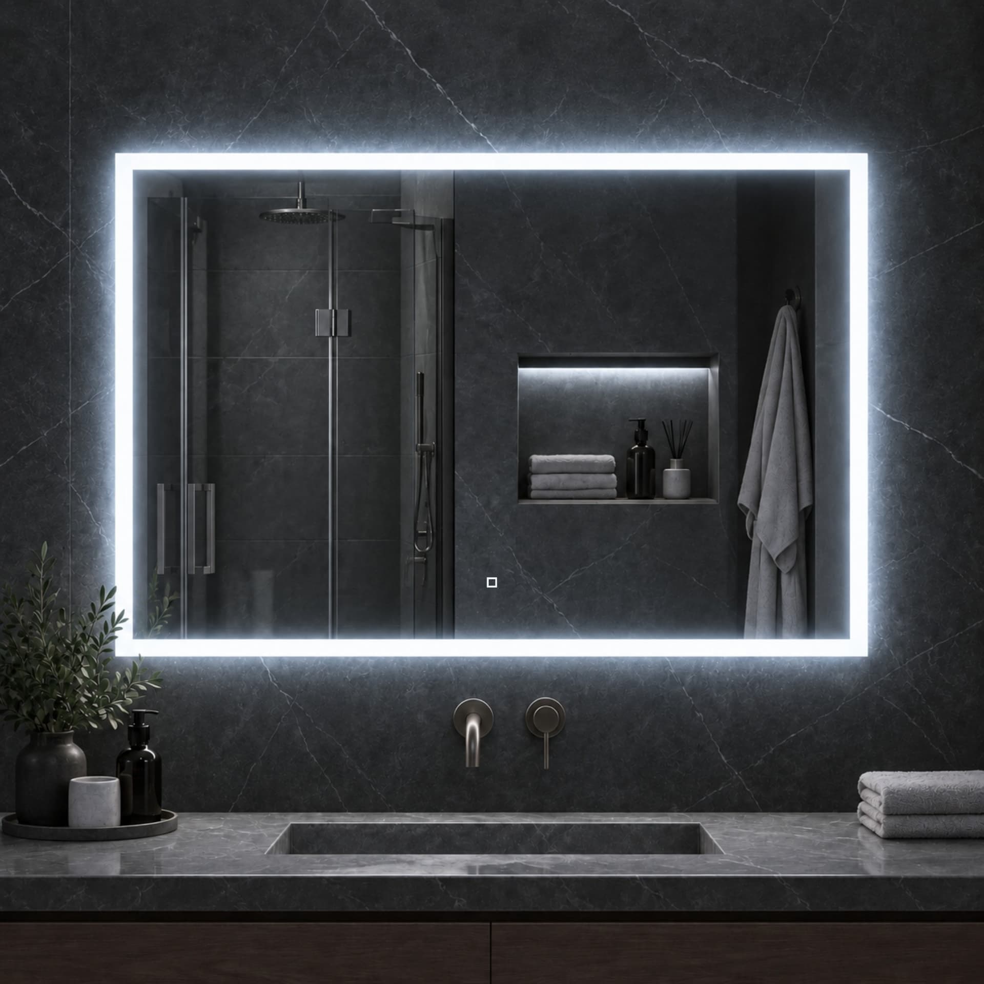 Specchio-5-mm-Rettangolare-Squadrato-Cornice-Led-Interruttore-Touch