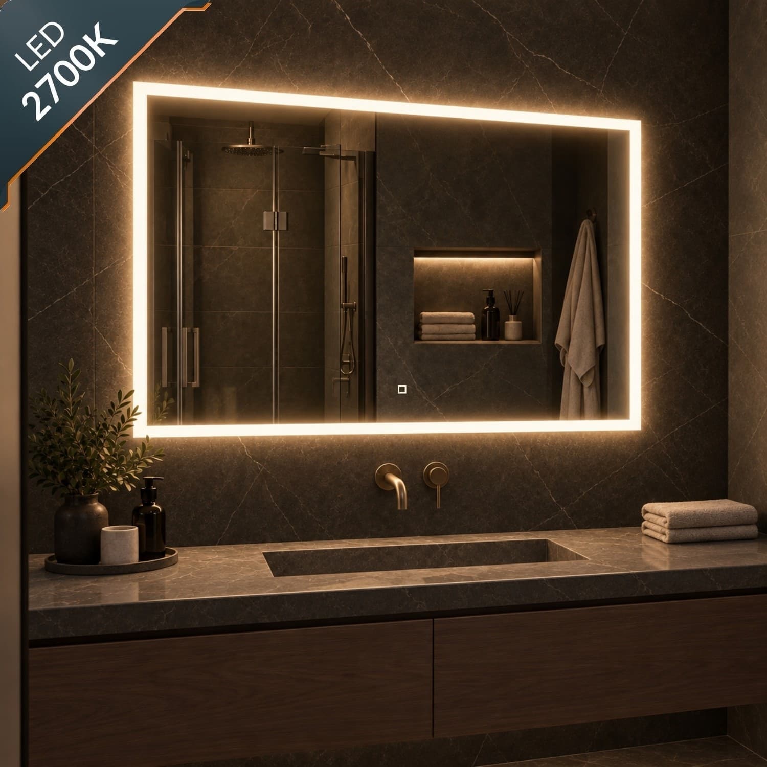 Specchio 5 mm Rettangolare Squadrato Cornice Led Interruttore Touch - 44