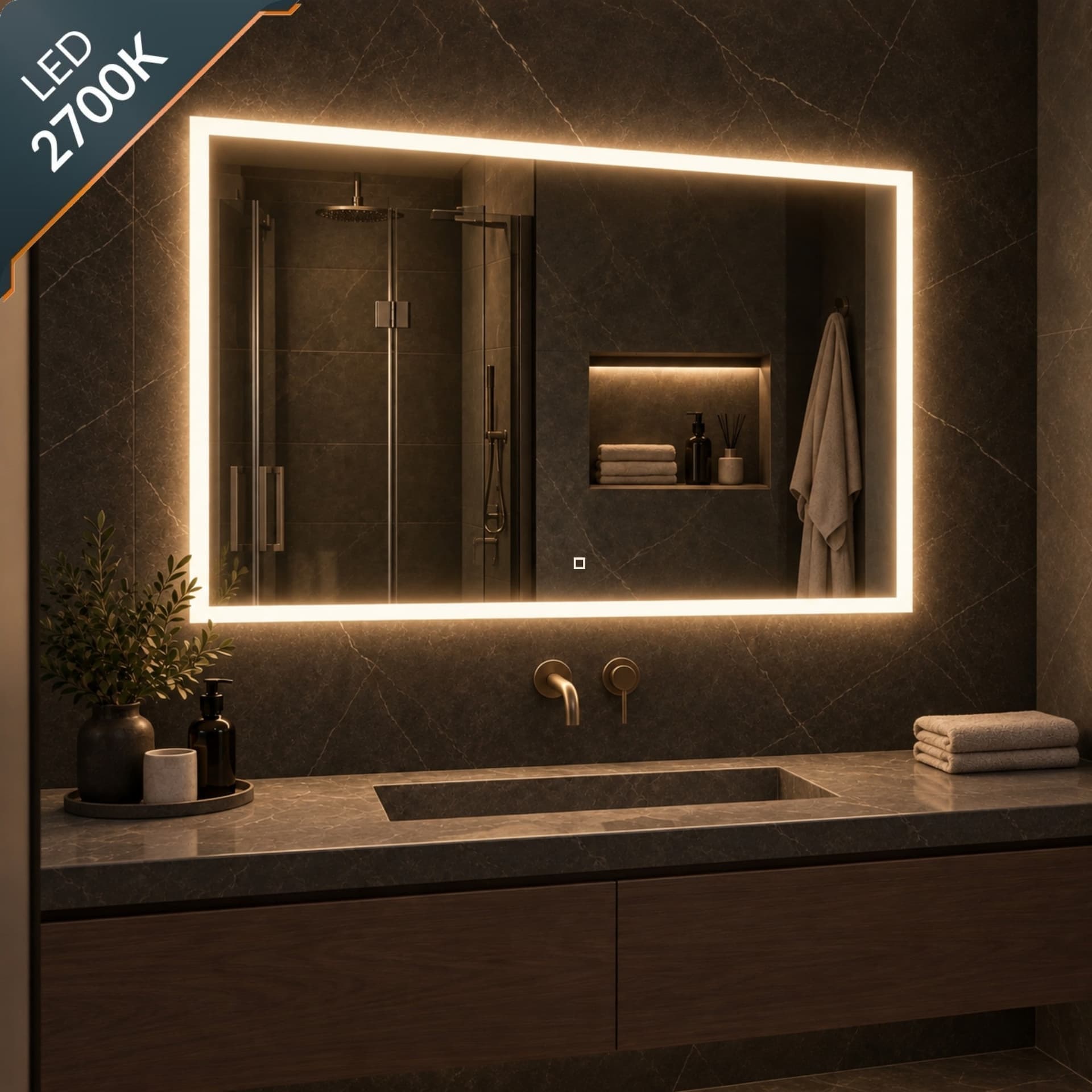 Specchio 5 mm Rettangolare Squadrato Cornice Led Interruttore Touch - 44