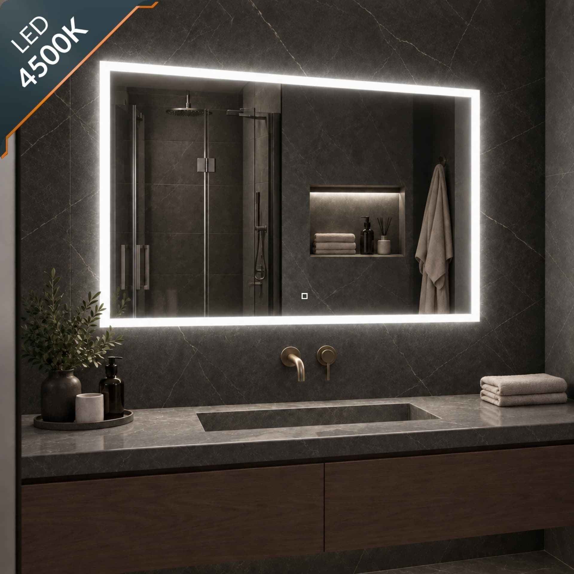 Specchio 5 mm Rettangolare Squadrato Cornice Led Interruttore Touch - 45