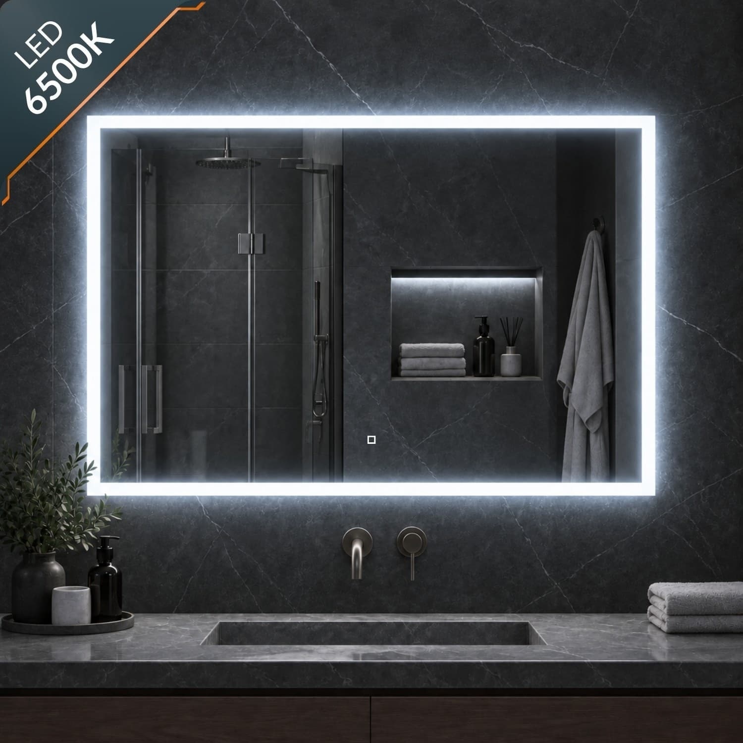 Specchio 5 mm Rettangolare Squadrato Cornice Led Interruttore Touch - 9