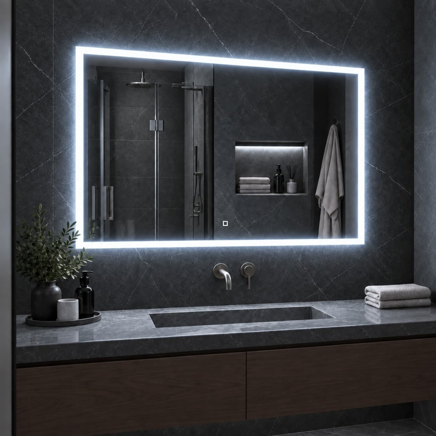 Specchio 5 mm Rettangolare Squadrato Cornice Led Interruttore Touch - 14