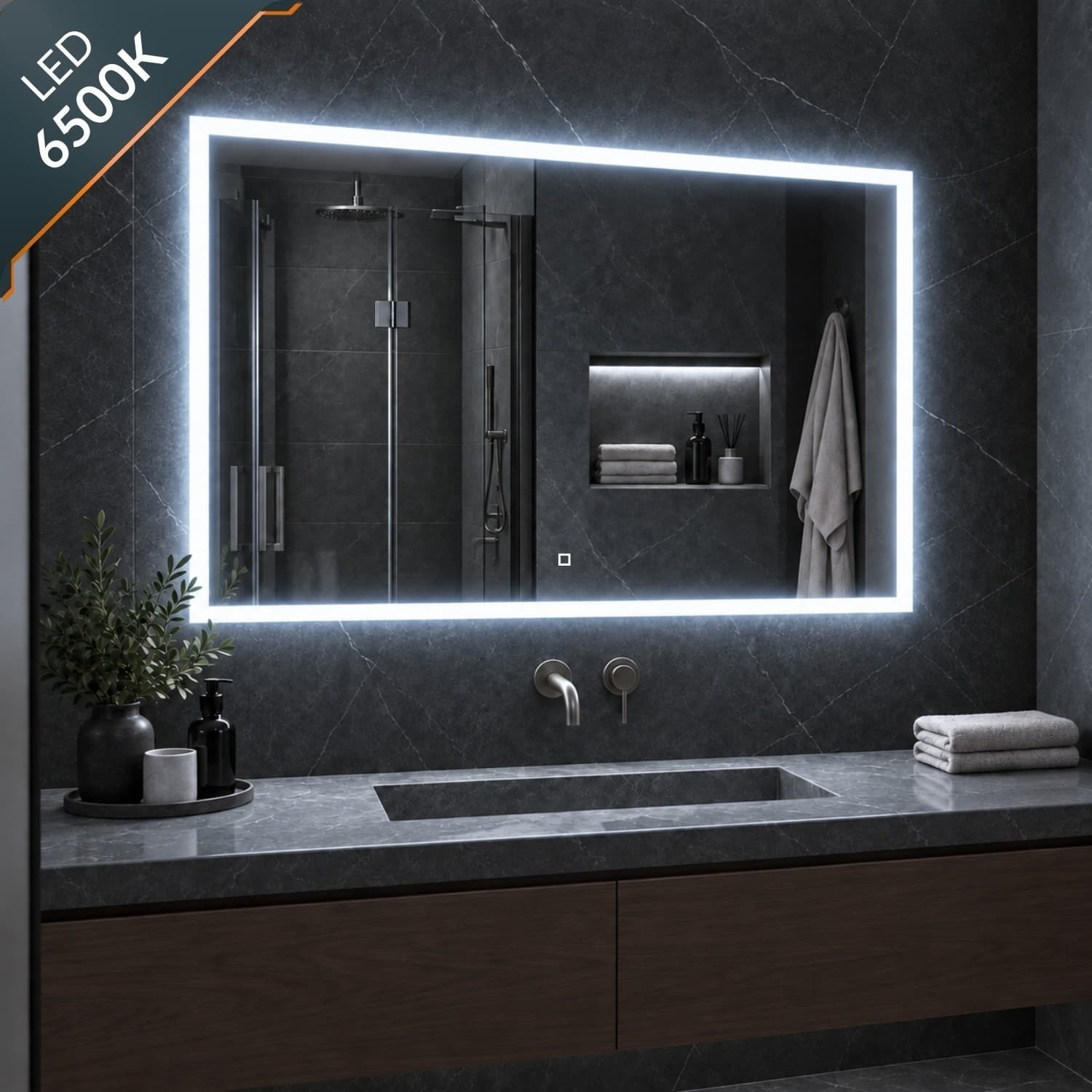 Specchio 5 mm Rettangolare Squadrato Cornice Led Interruttore Touch - 28