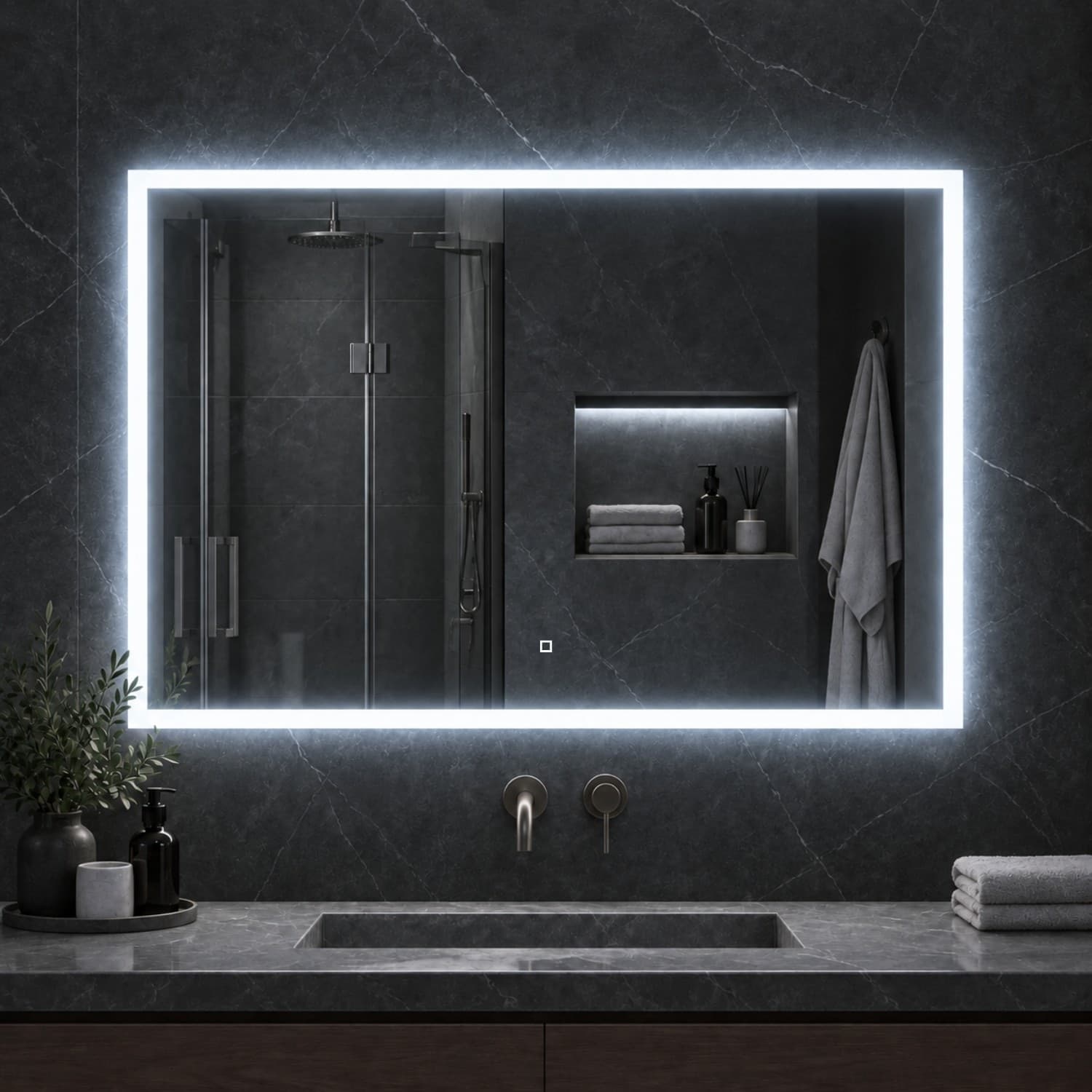 Specchio 5 mm Rettangolare Squadrato Cornice Led Interruttore Touch - 29