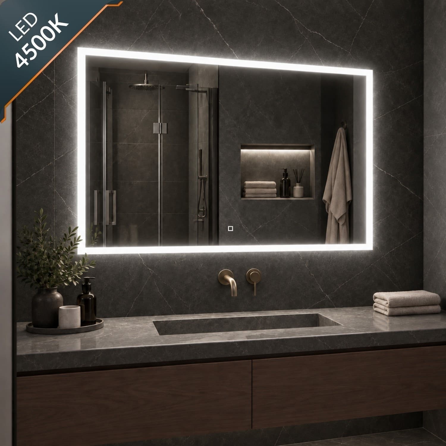 Specchio 5 mm Rettangolare Squadrato Cornice Led Interruttore Touch - 33