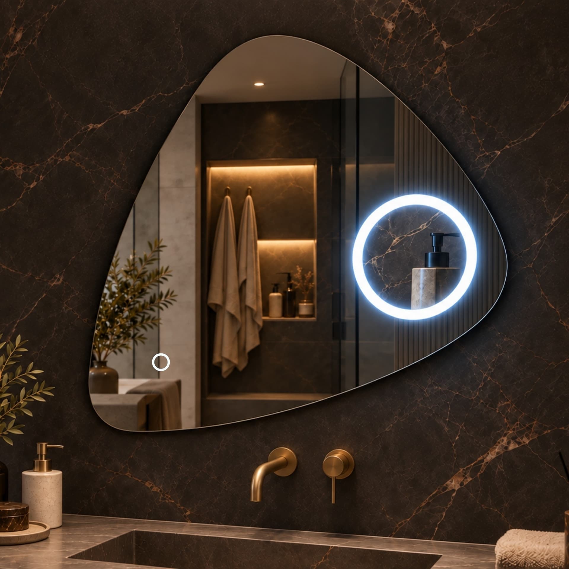 Specchio 5 mm Triangolare Smussato Led Interruttore Touch Alluminio MDF - 11