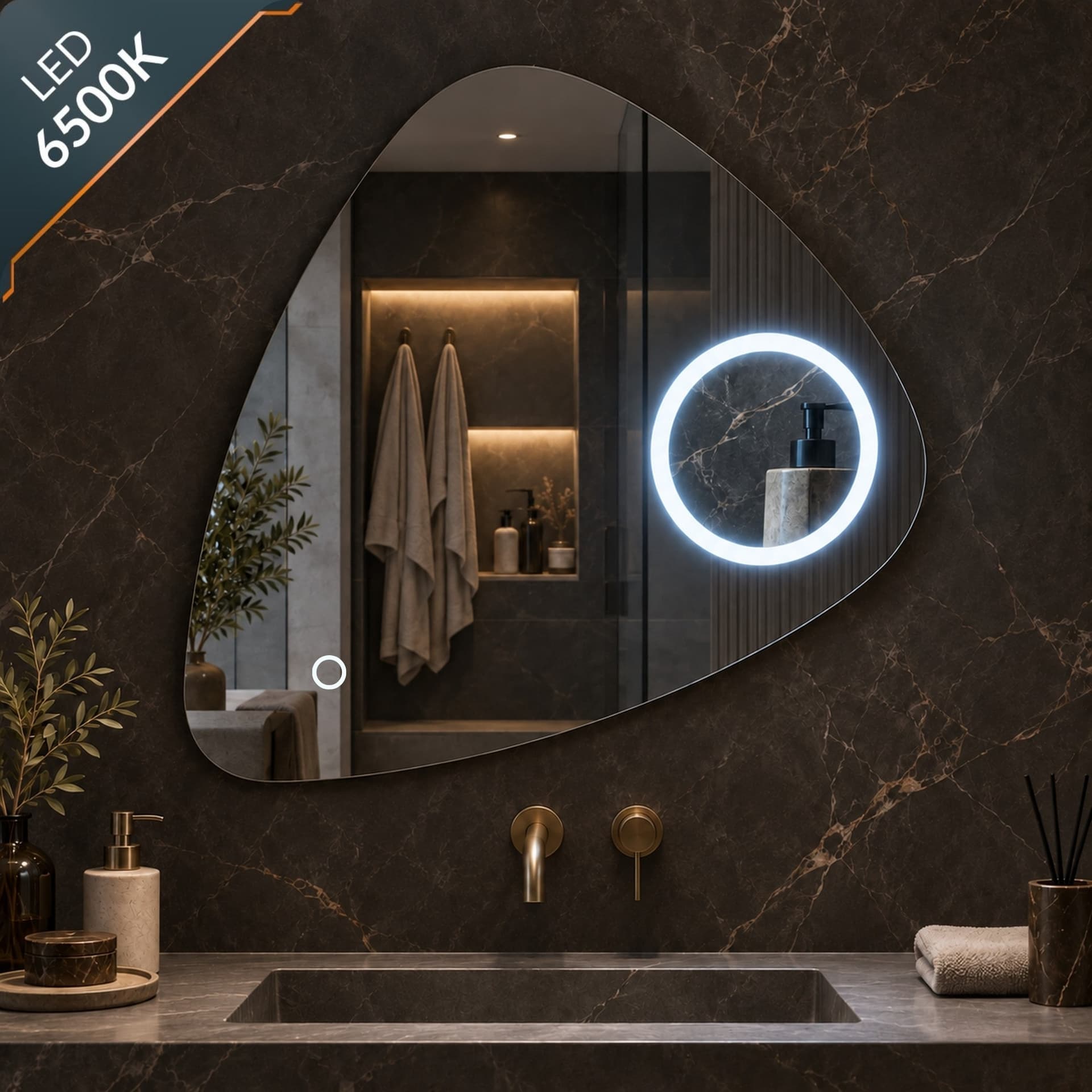 Specchio-5-mm-Triangolare-Smussato-Led-Interruttore-Touch-Alluminio-MDF