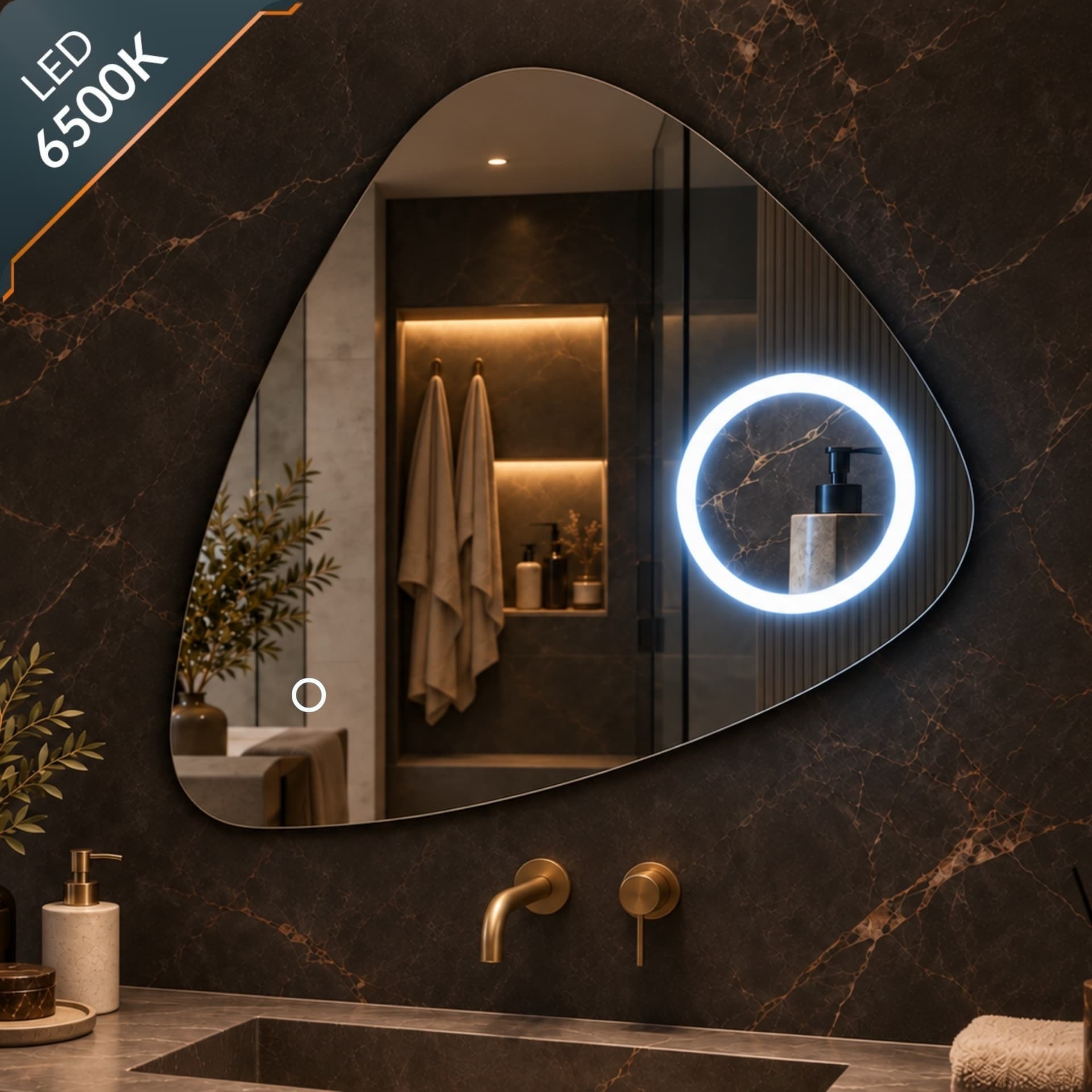 Specchio-5-mm-Triangolare-Smussato-Led-Interruttore-Touch-Alluminio-MDF