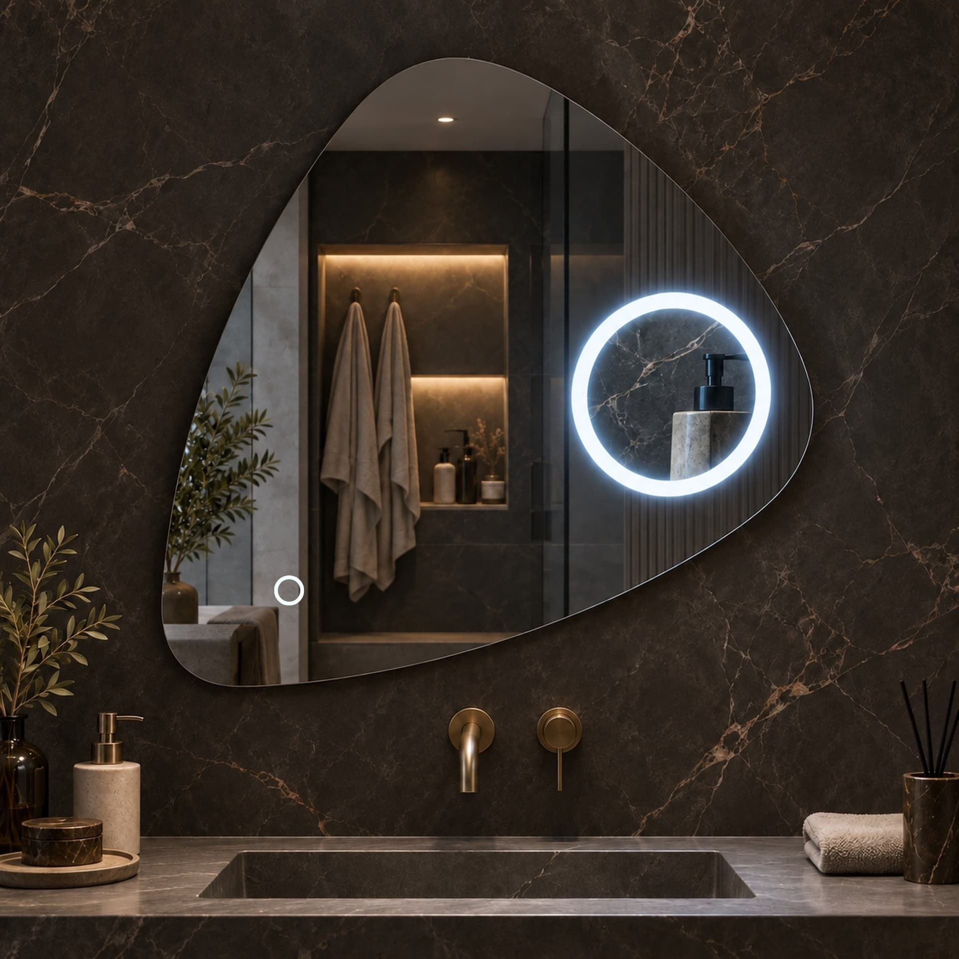 Specchio-5-mm-Triangolare-Smussato-Led-Interruttore-Touch-Alluminio-MDF