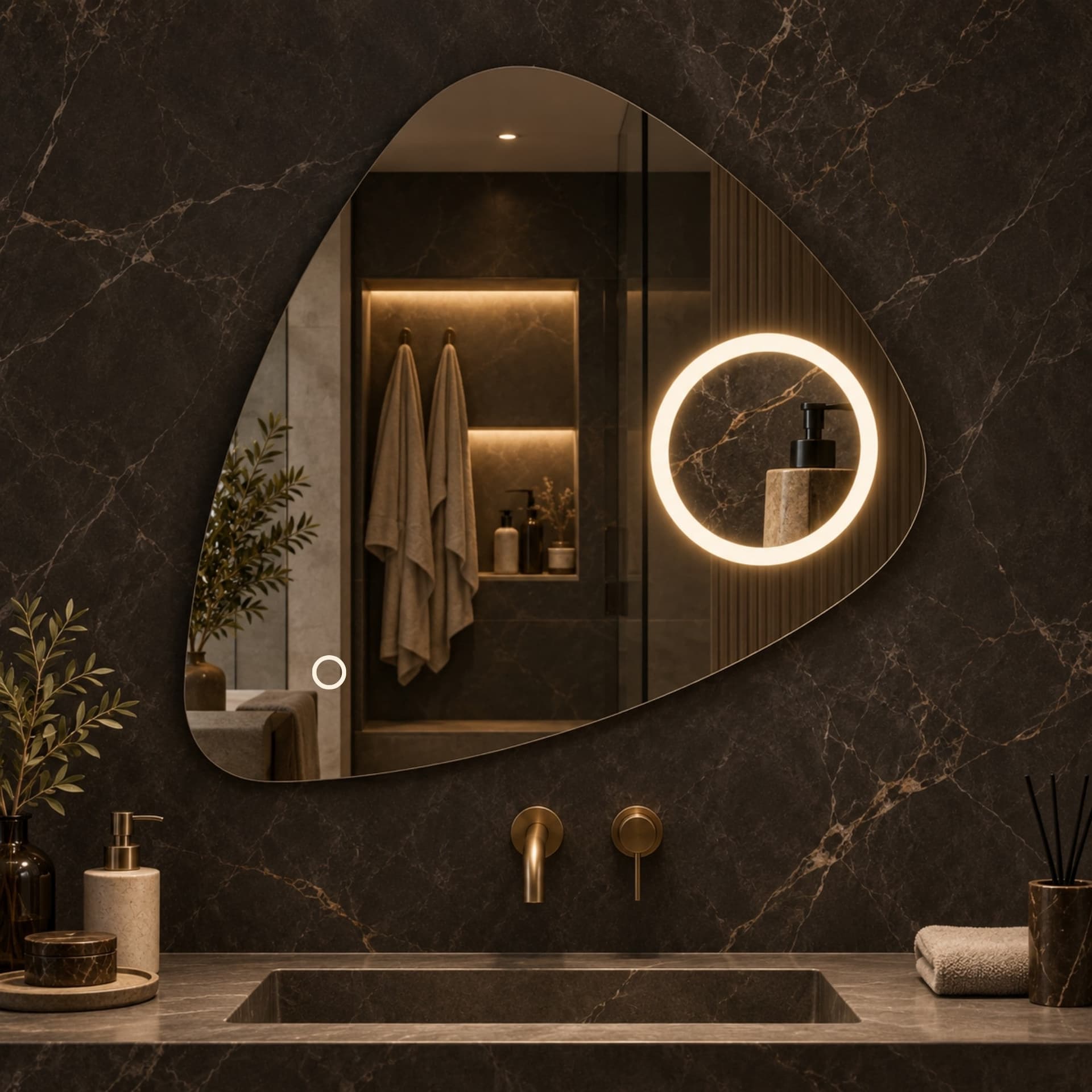 Specchio 5 mm Triangolare Smussato Led Interruttore Touch Alluminio MDF - 7