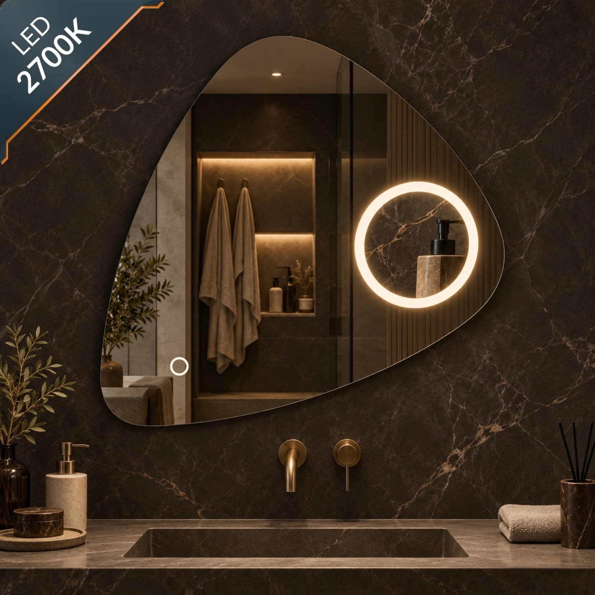 Specchio 5 mm Triangolare Smussato Led Interruttore Touch Alluminio MDF - 8