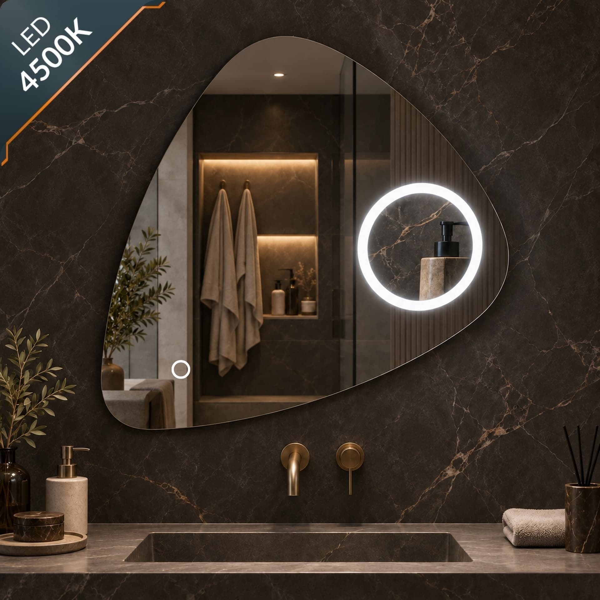 Specchio 5 mm Triangolare Smussato Led Interruttore Touch Alluminio MDF - 9