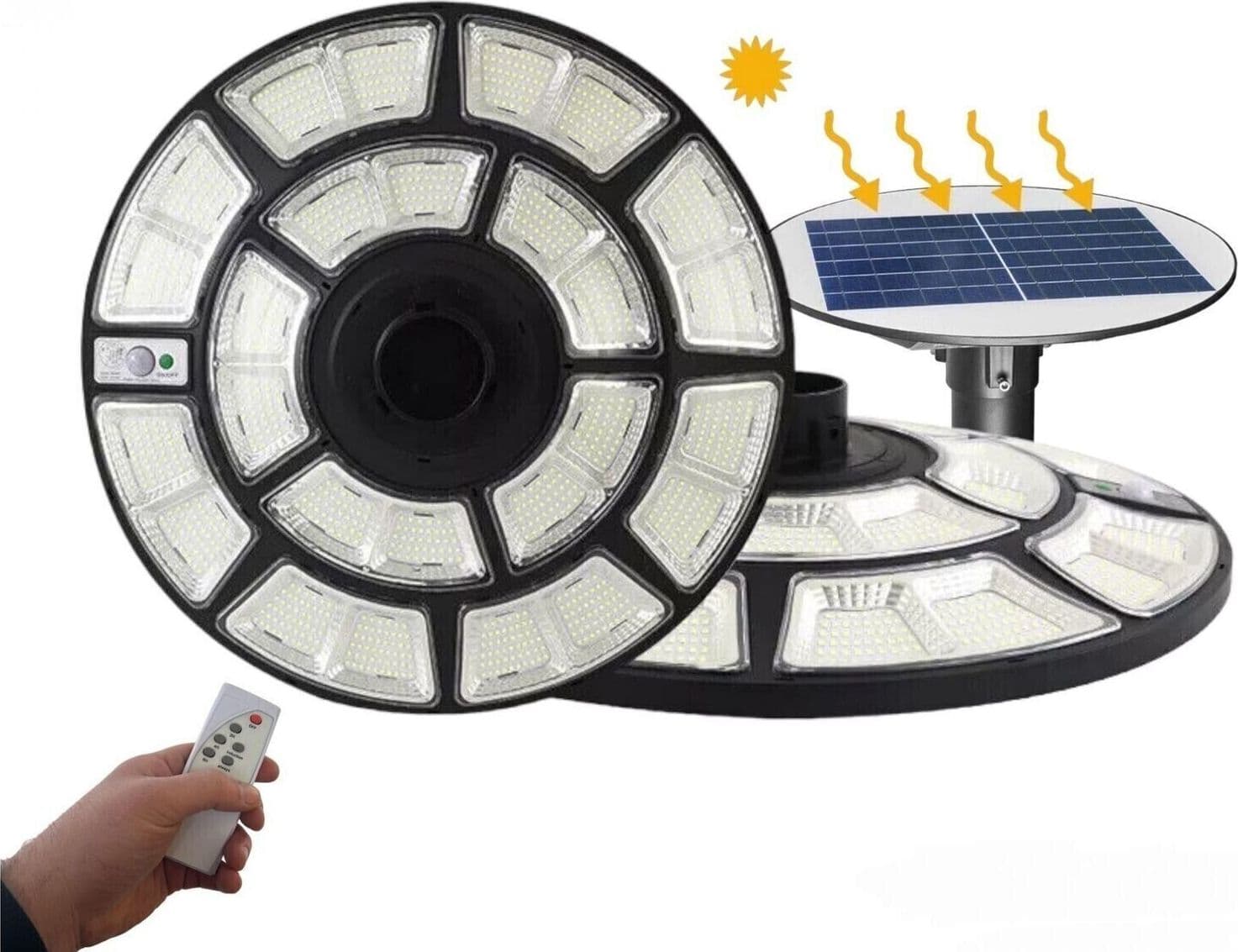 LAMPIONE SOLARE UFO Luce 6500K LED 1200W Sensore CREPUSCOLARE 100LM/W IP66