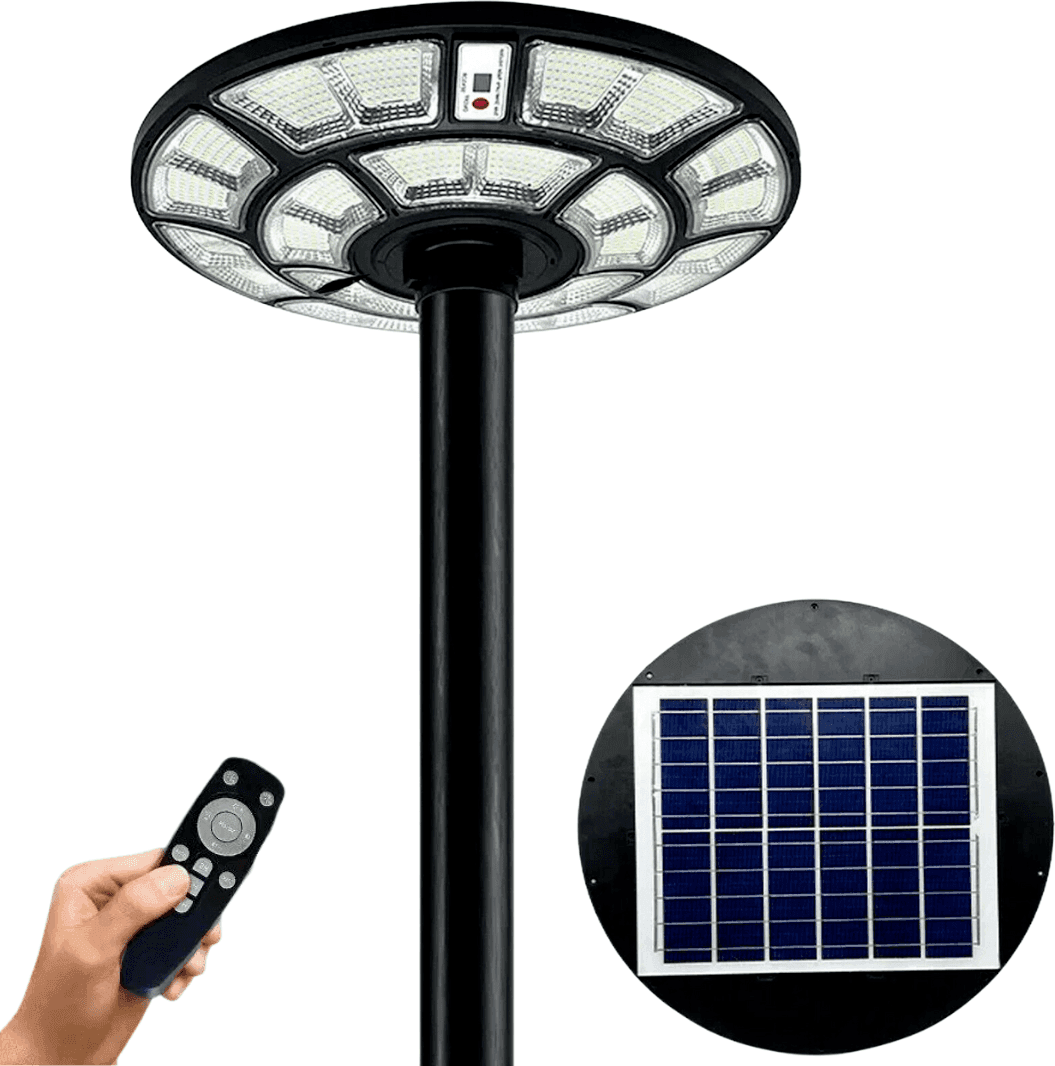 LAMPIONE SOLARE UFO Luce 6500K LED 1200W Sensore CREPUSCOLARE 100LM/W IP66 - 12