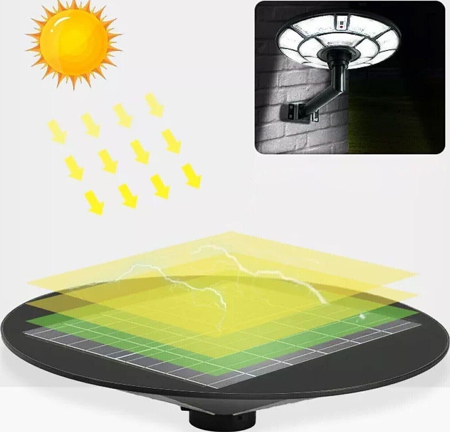 LAMPIONE SOLARE UFO Luce 6500K LED 1200W Sensore CREPUSCOLARE 100LM/W IP66 - 7
