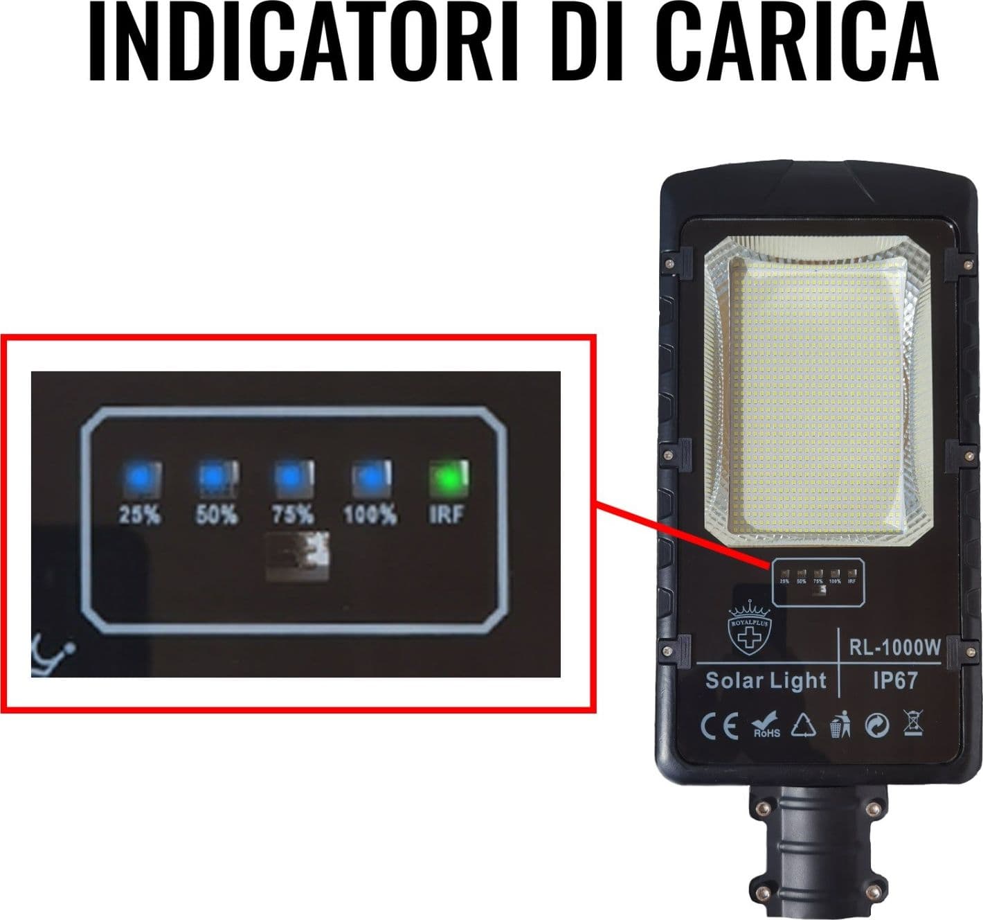 Lampione Stradale LED 1000W Completo di pannello SOLARE Telecomando e STAFFA Luce 6500K IP67 - 6