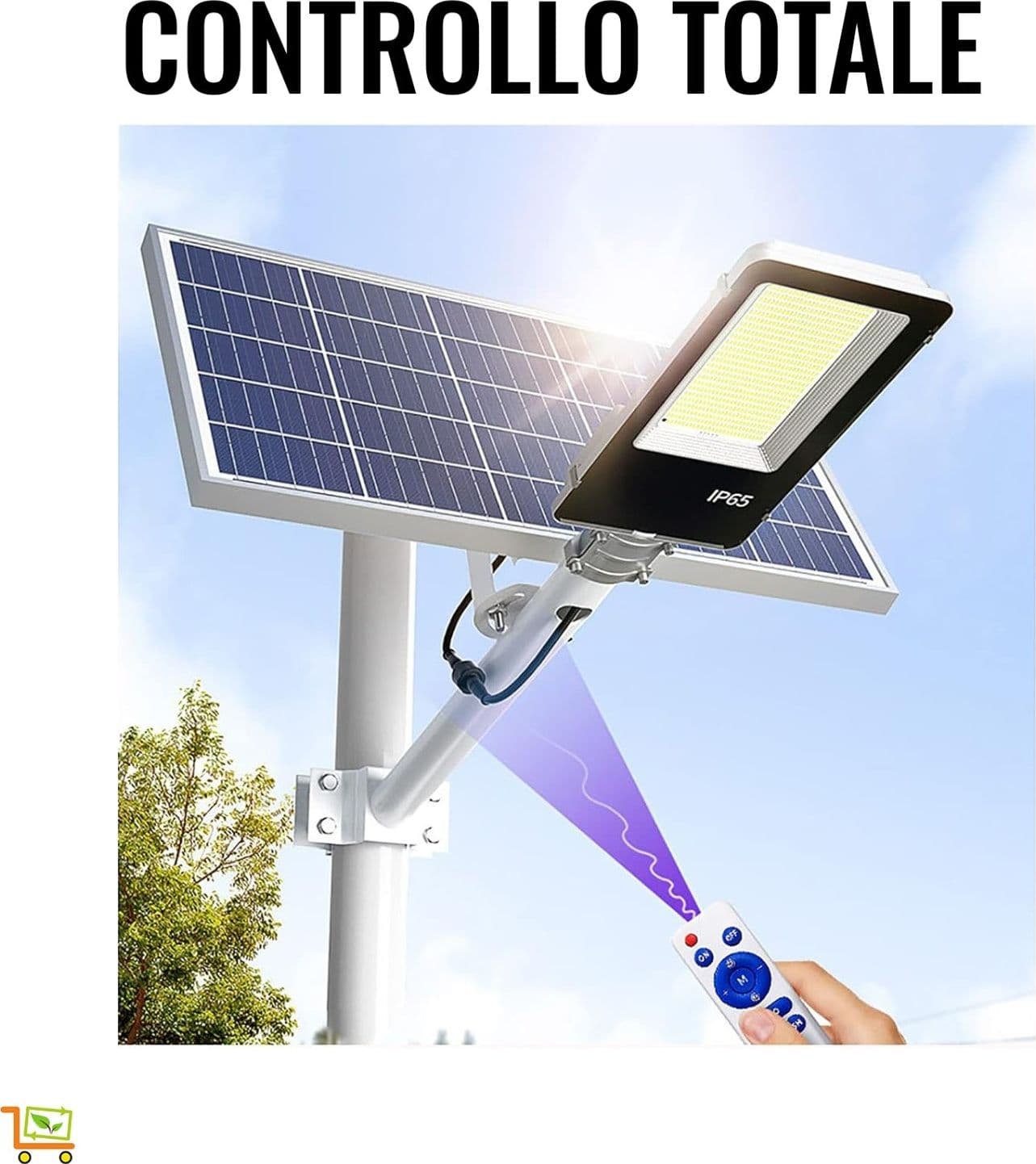 Lampione Stradale LED 1000W Completo di pannello SOLARE Telecomando e STAFFA Luce 6500K IP67 - 8