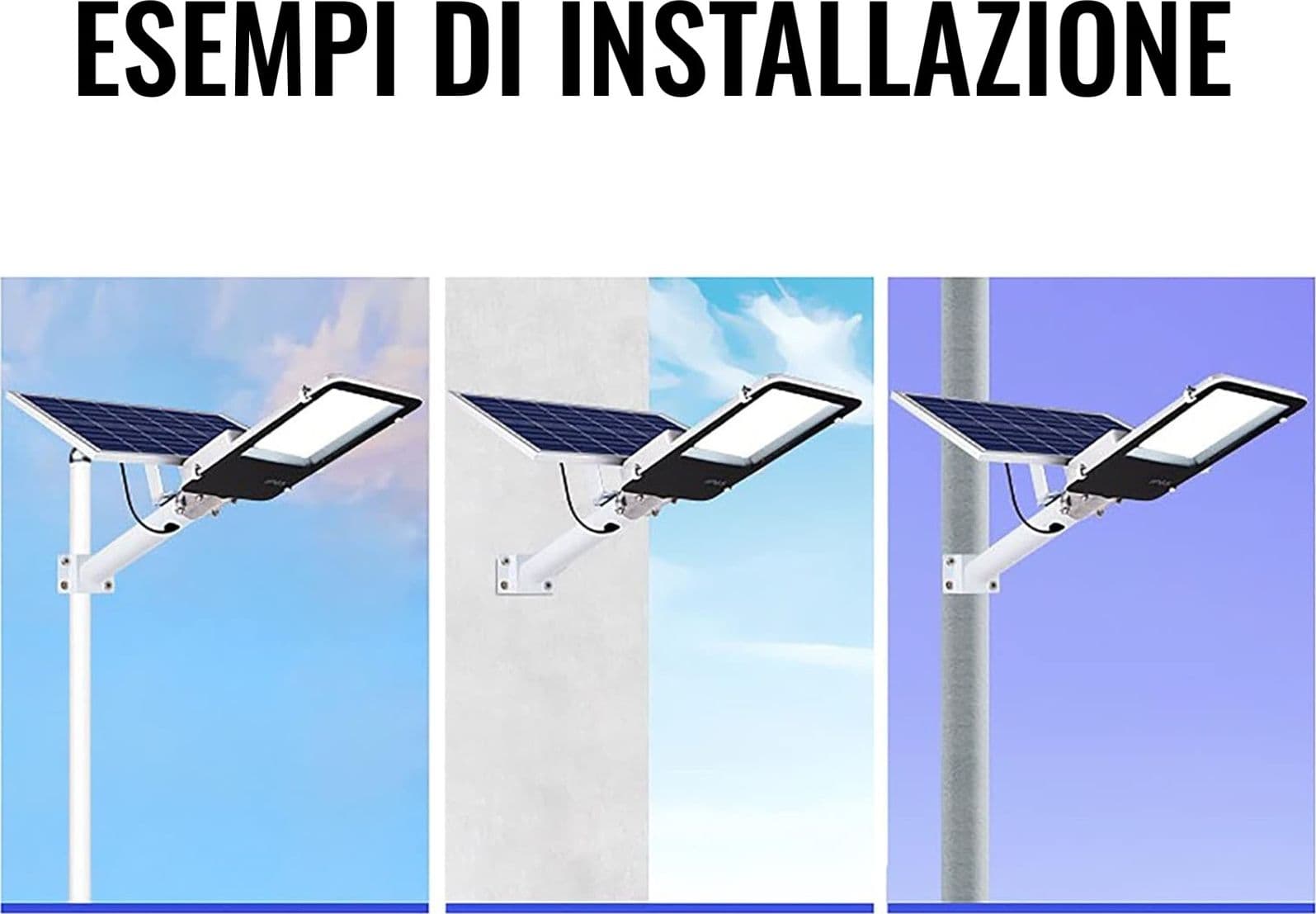 Lampione Stradale LED 1000W Completo di pannello SOLARE Telecomando e STAFFA Luce 6500K IP67 - 9