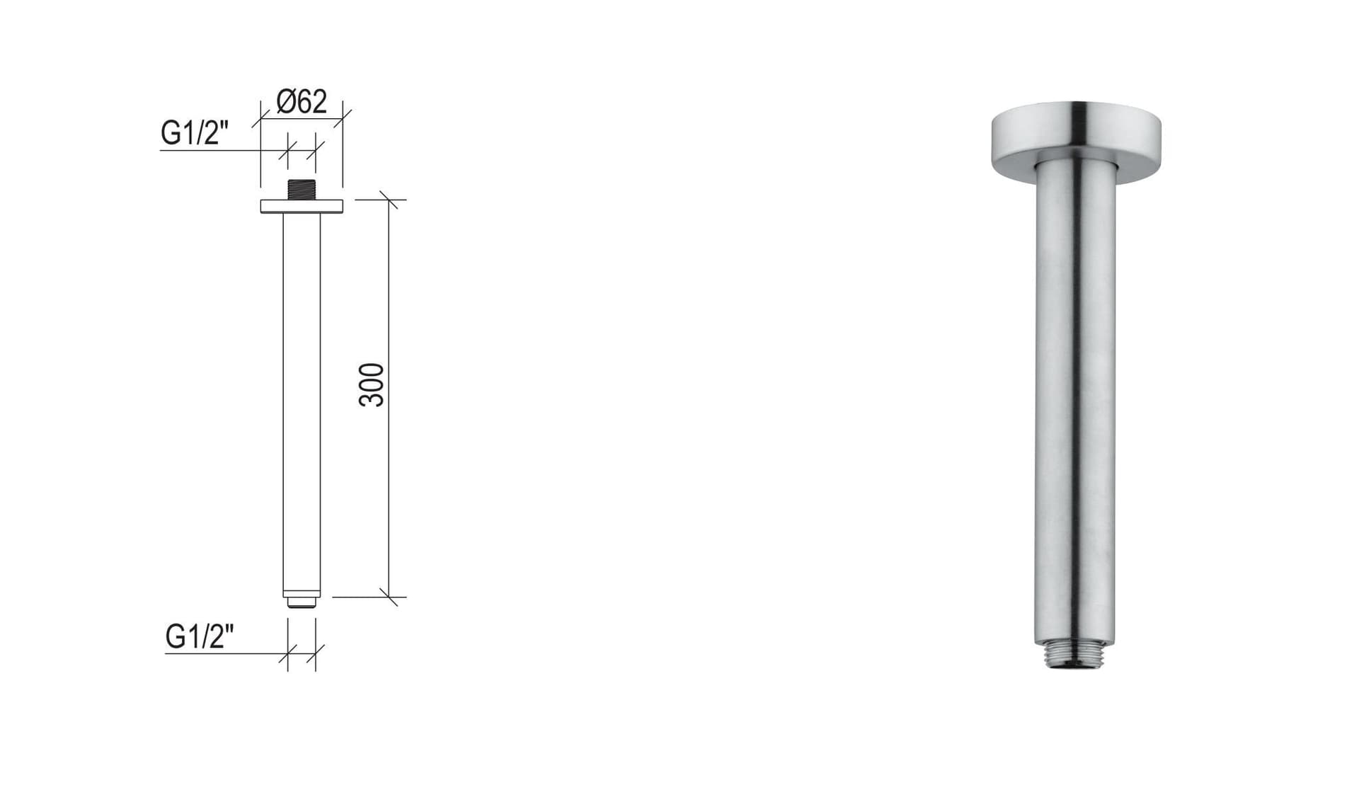 Braccio doccia a soffitto lungo 30 cm in acciaio inox 316L di Tubico Tevere - 4
