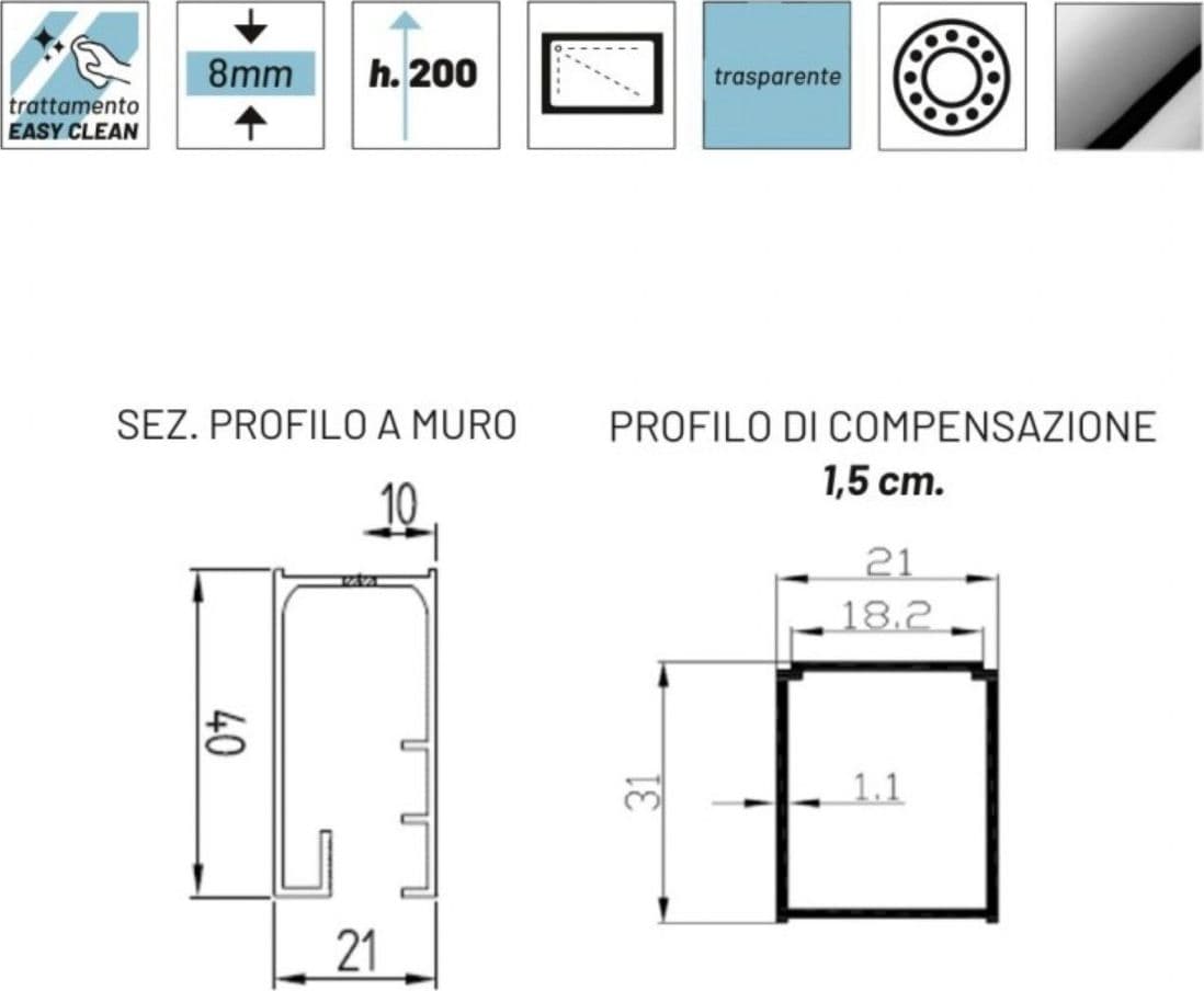 Box Doccia Scorrevole Trasparente Anticalcare 8mm h200 BARCLAY – 100x70 – Morini – bianco
