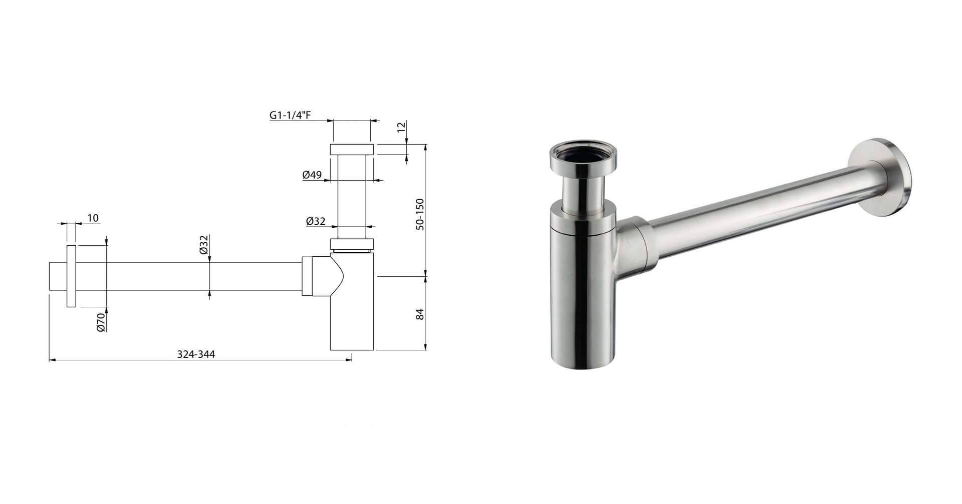 Sifone a vista per lavabo in acciaio inox di Tubico Nilo - 2