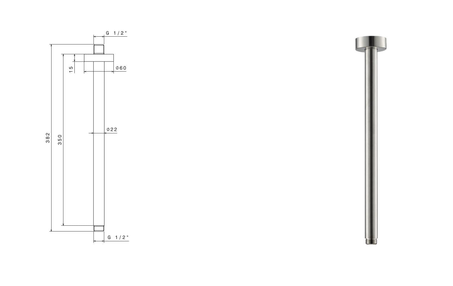 Braccio soffione a soffitto tondo in acciaio inox da 350 mm di Tubico Nilo - 2
