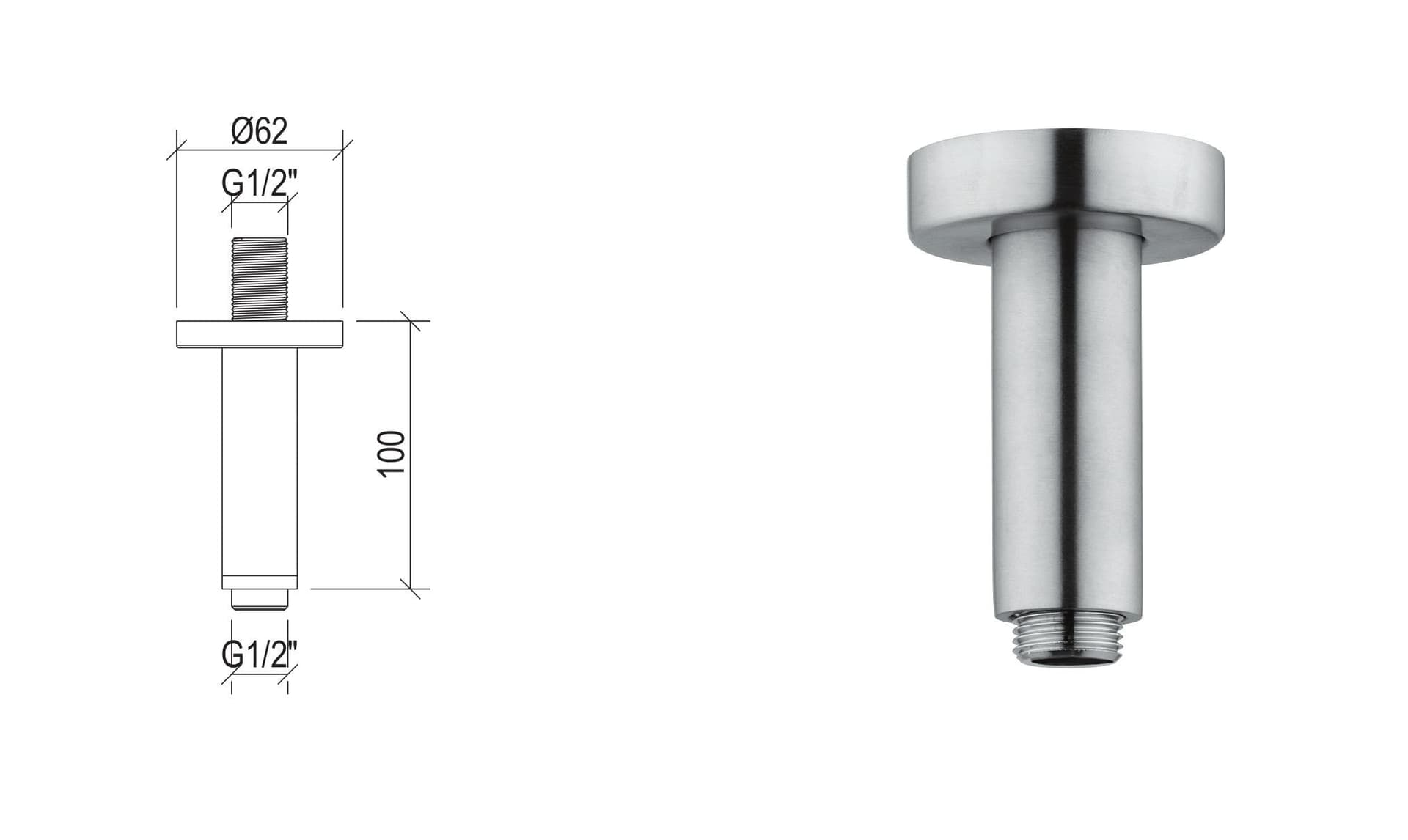 Braccio doccia a soffitto lungo 10 cm in acciaio inox 316L di Tubico Tevere - 2